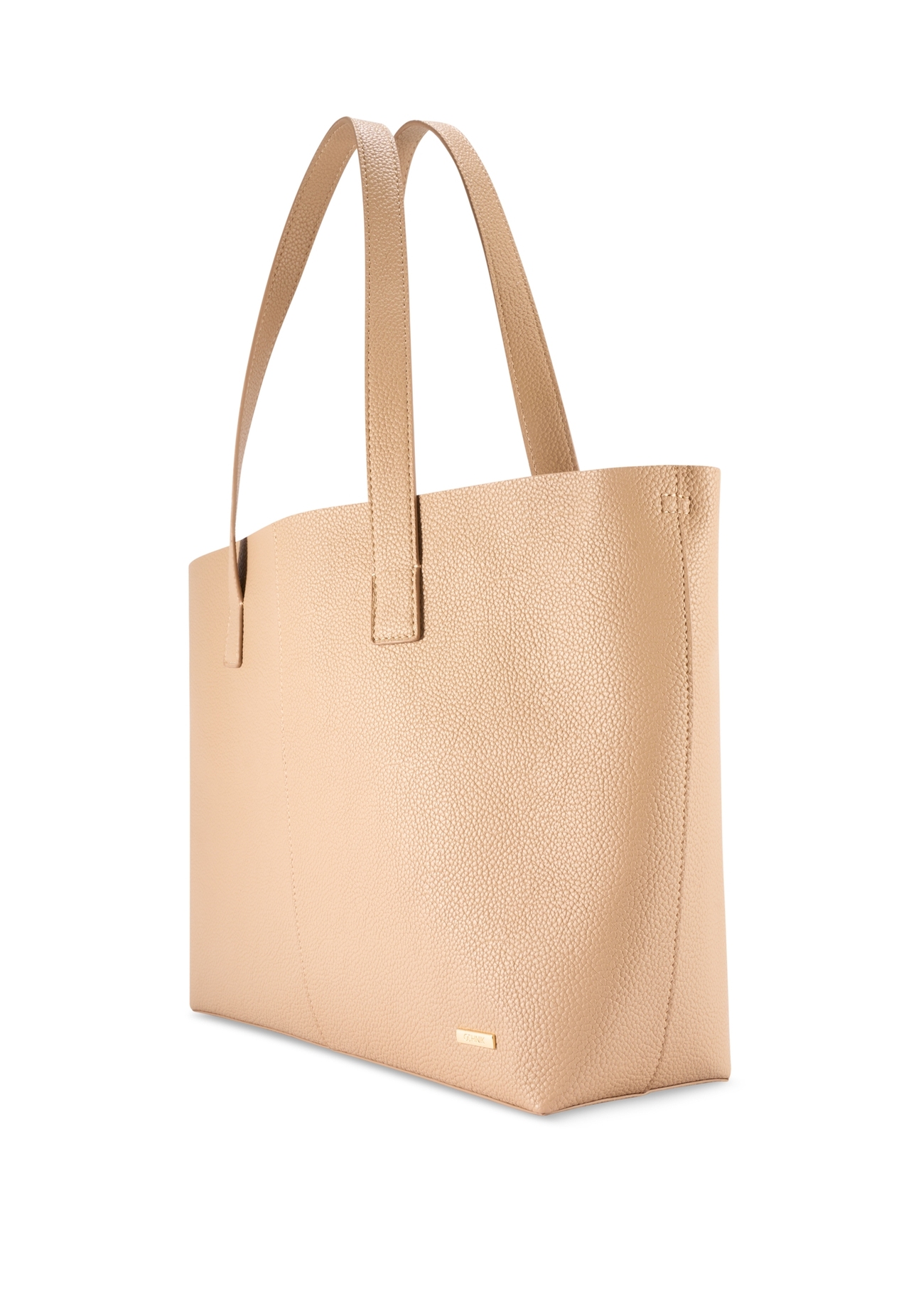 Beige women's shopper bag TOREC-1208-1A(W26), diagonal product view on a white background.