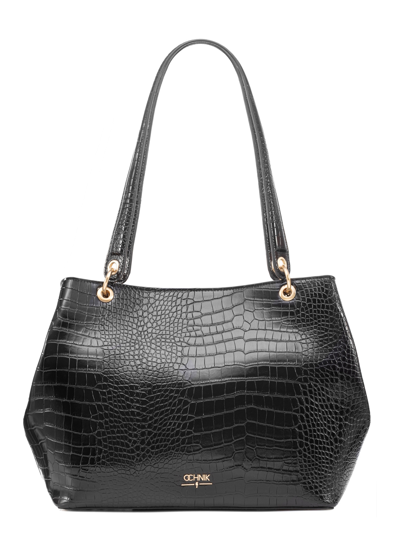 Large black croco women's handbag TOREC-1056-97(Z25), front product view on white background.