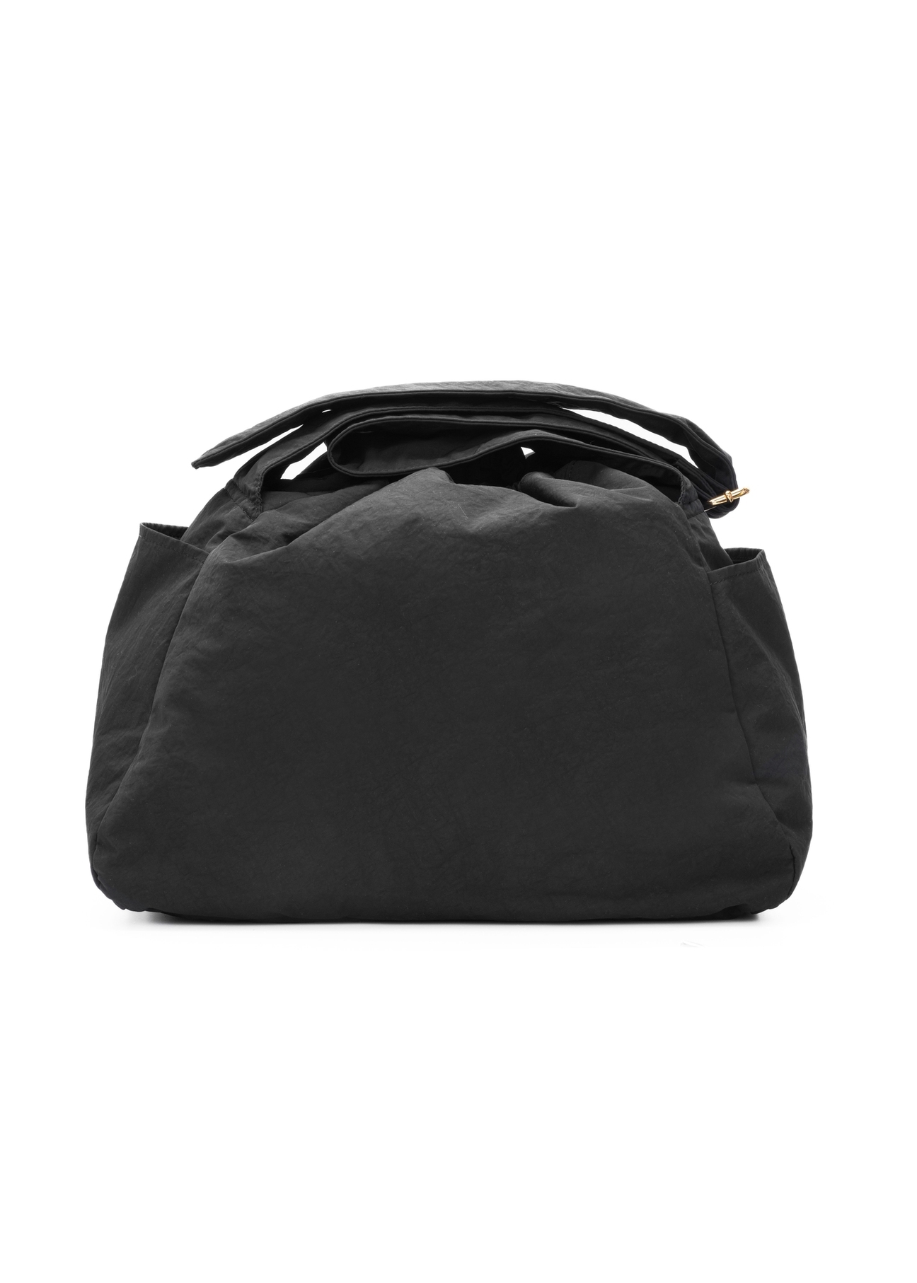 Black nylon bucket bag TOREN-0337-99(W26), back view of the product on a white background.