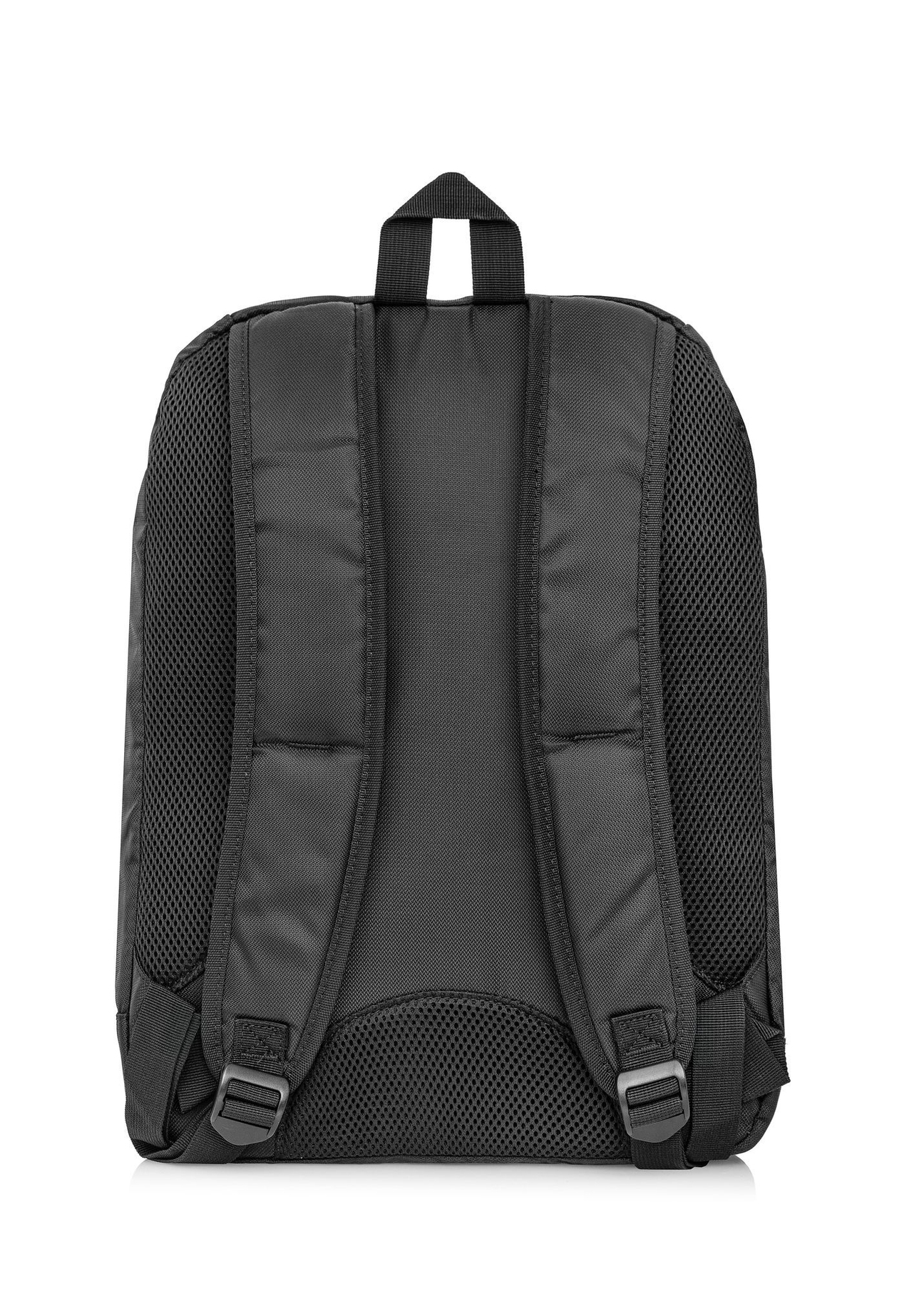Black men's backpack with laptop pocket TORMN-0264C-99(Z25), back view of the product on a white background.