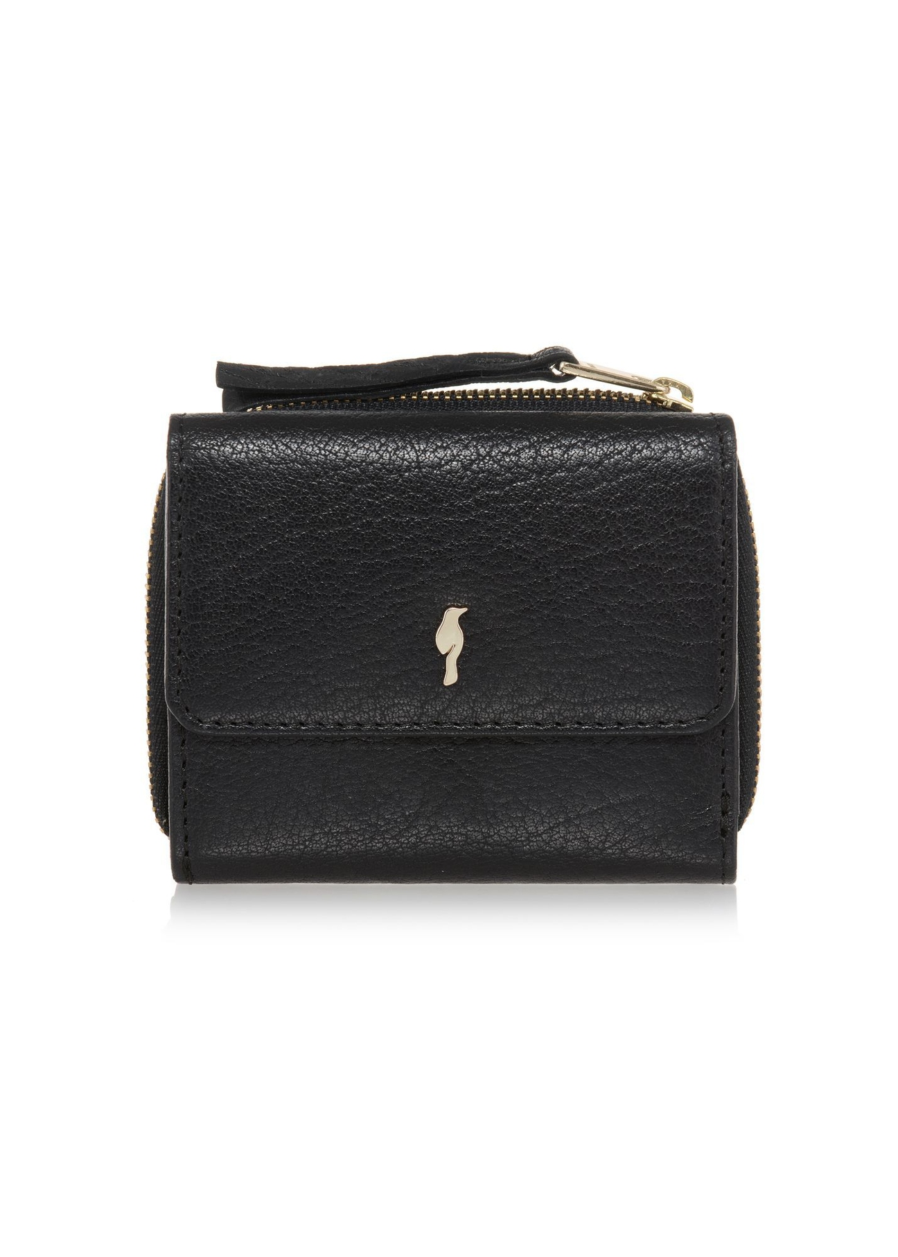 Small fold-out women's wallet black leather PORES-0816A-99(Z25), front product view on white background.