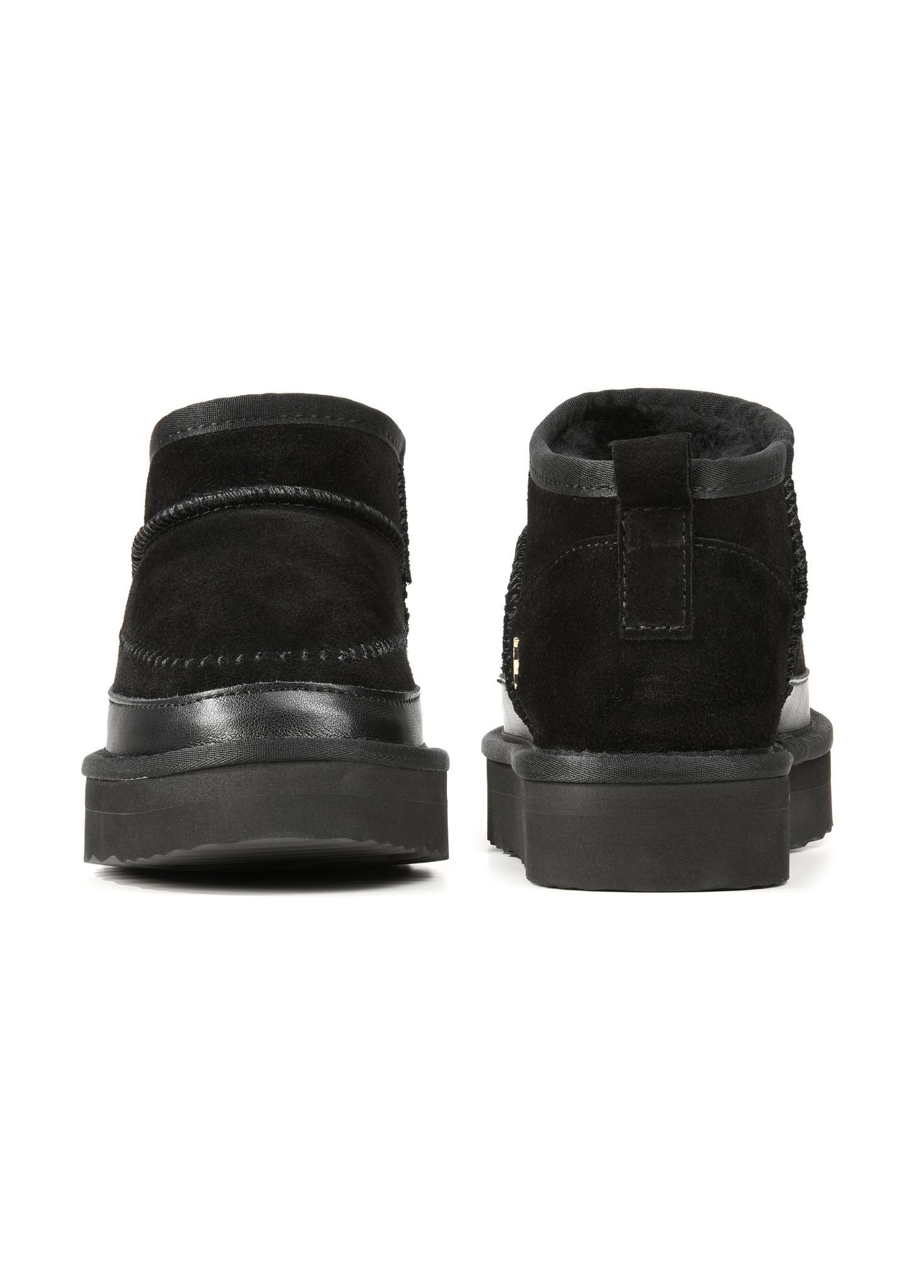 Black women's snow boots BUTYD-1220-9E(Z26), front and back product view on a white background.