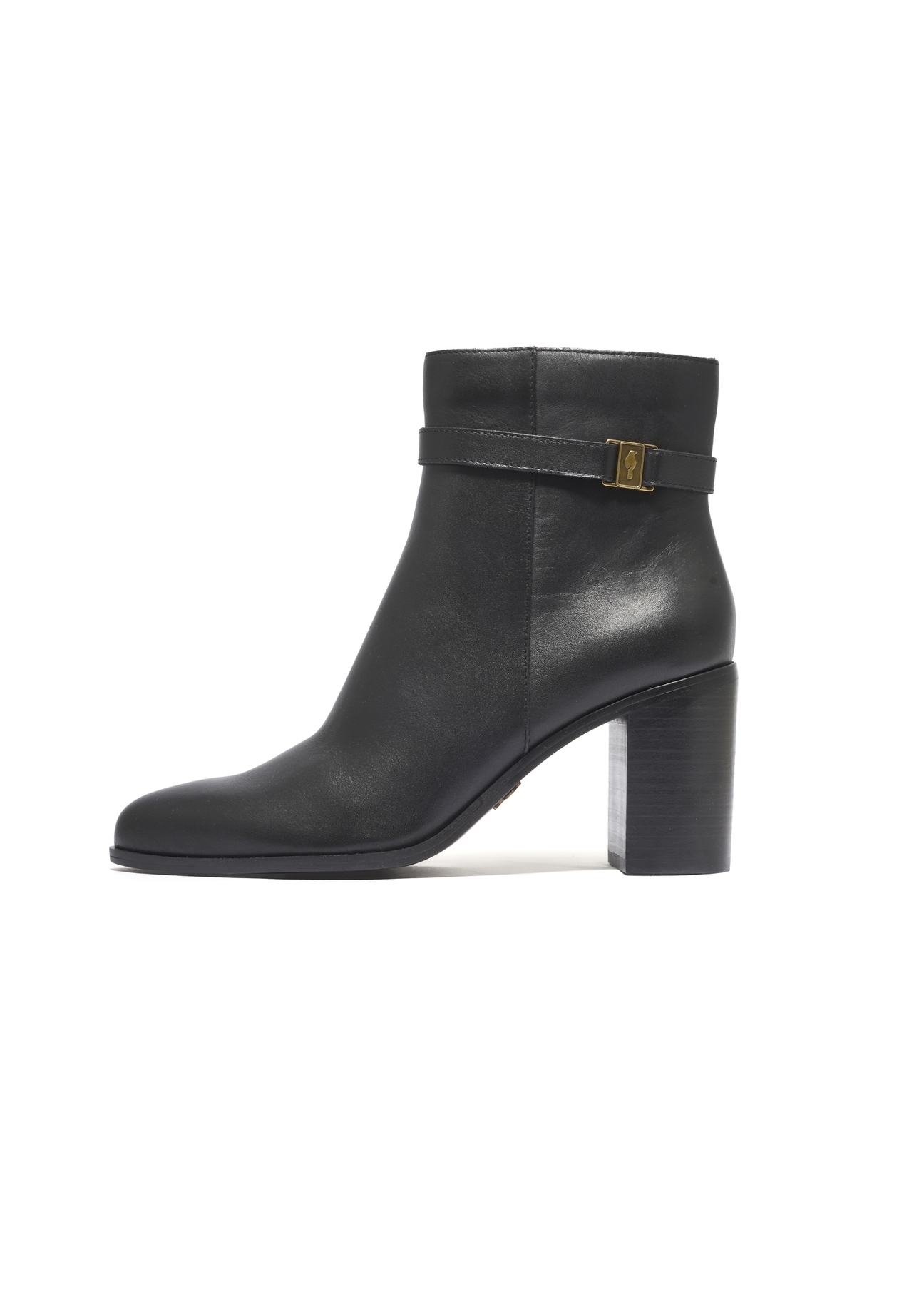Black women's ankle boots with logo BUTYD-1214-99(Z26). Side view on white background-02.