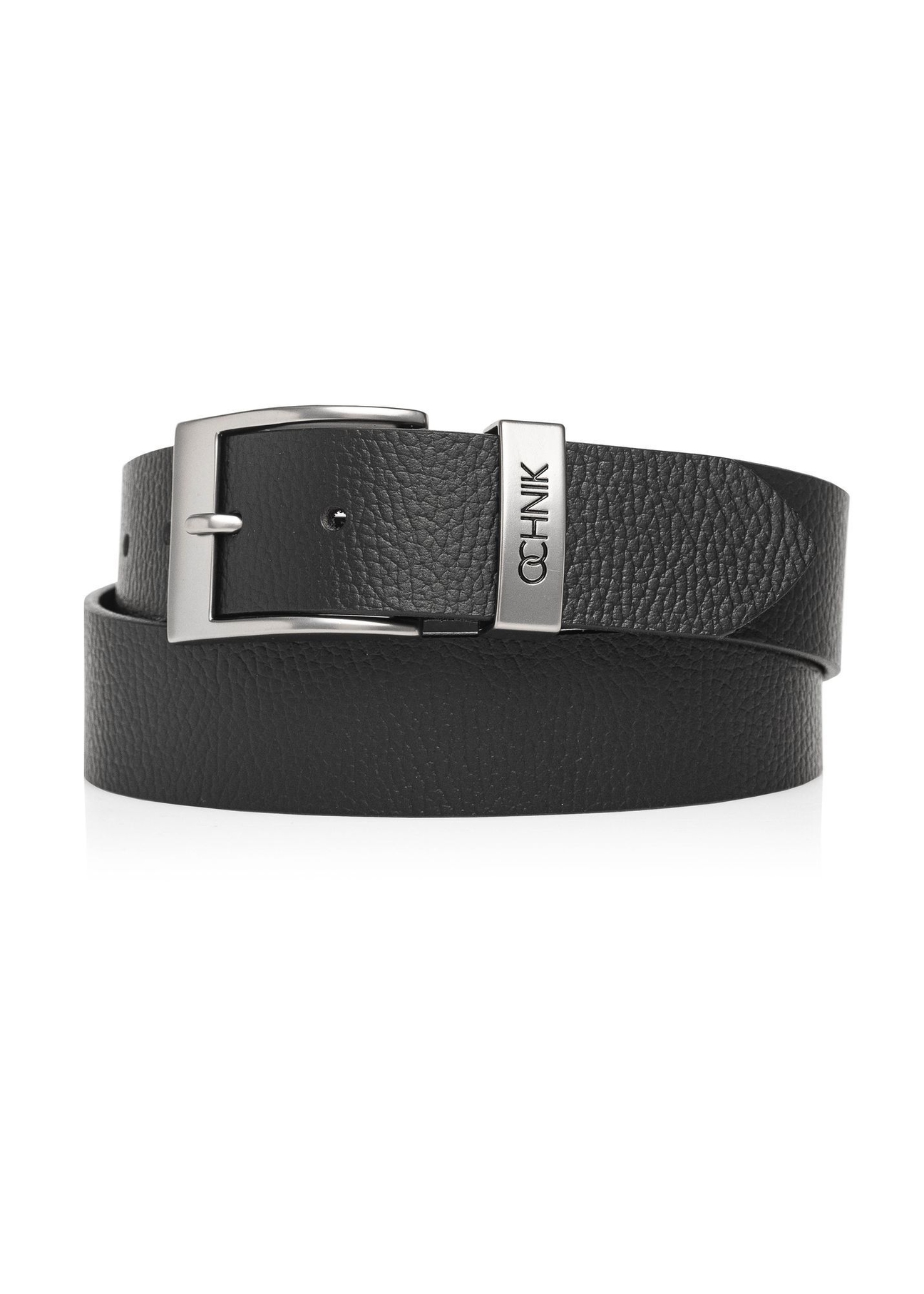 Men's black leather belt PASMS-0127-9I(W26), front product view on white background.