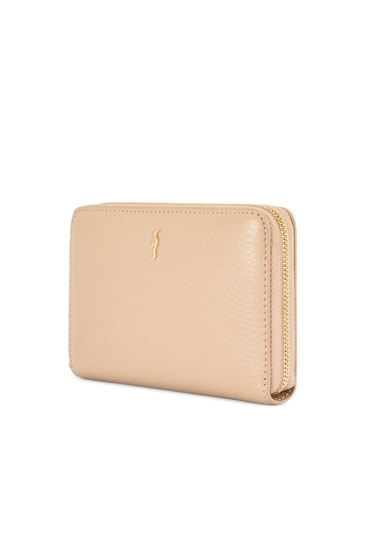 Beige leather medium women's wallet PORES-0898R-1B(W26), diagonal product view on white background.