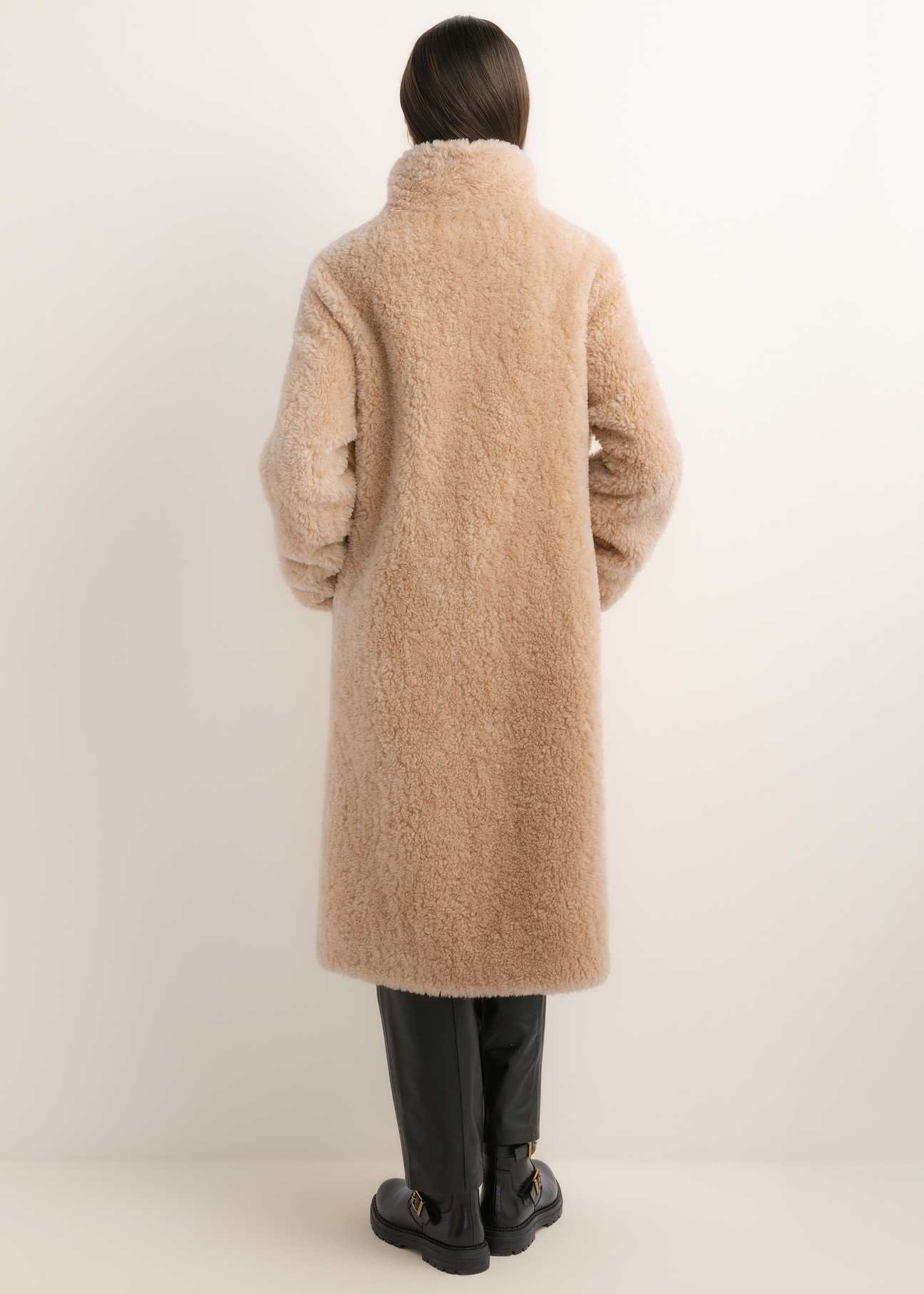Cream women's wool coat FUTDW-0046-1A(Z26) – back view, worn by a model against a light background. Full-length view.