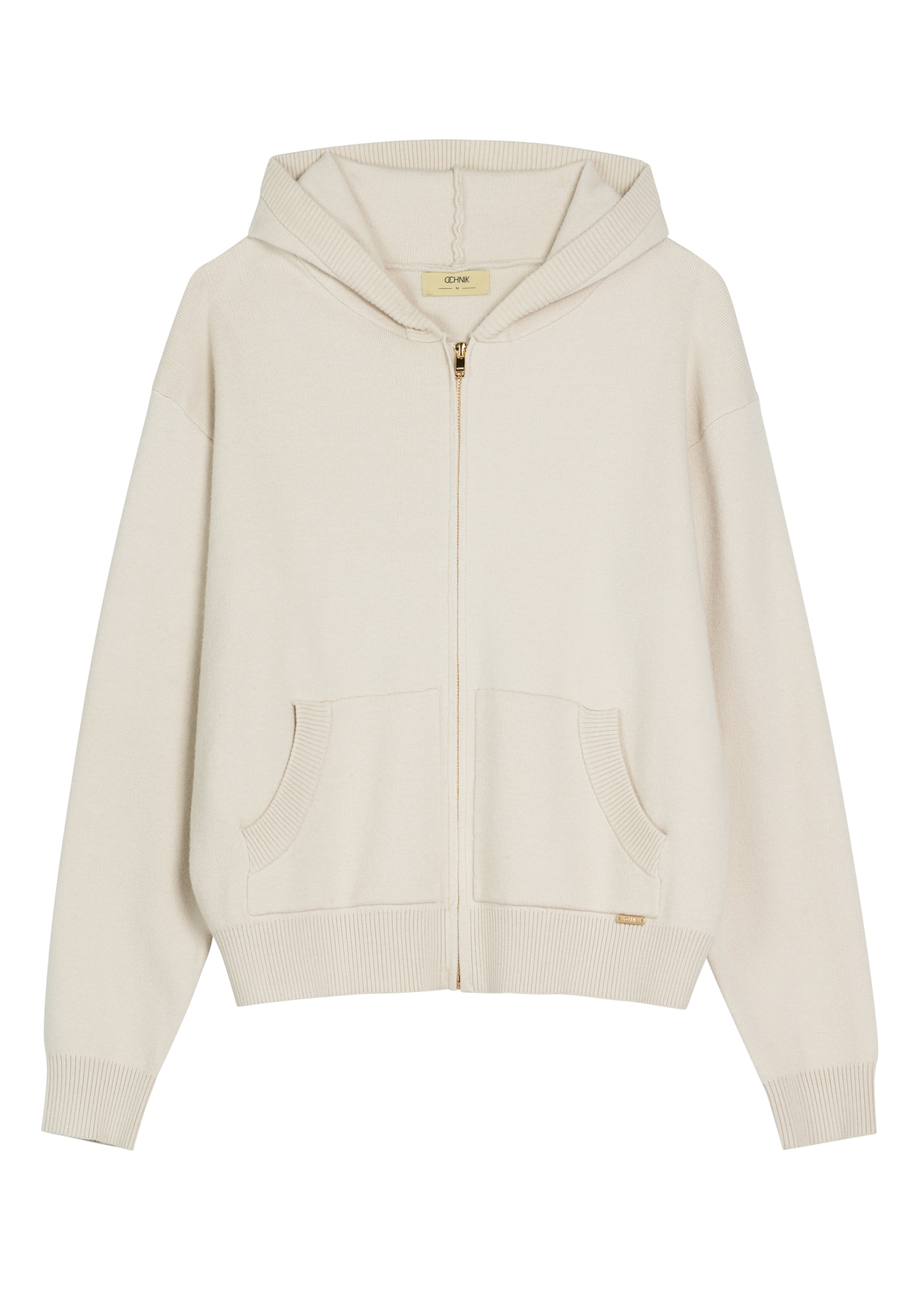 Beige women's hooded sweatshirt BLZDT-0120-1A(W26) - front product view, on white background.