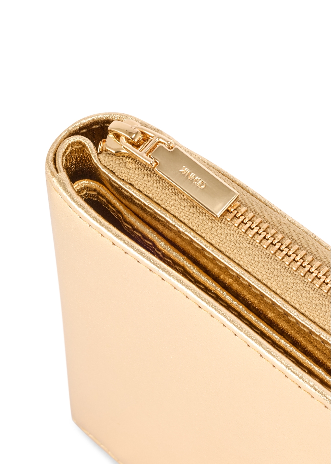 Small gold leather women's wallet PORES-0960-2X(W26) - close-up detail, on white background.