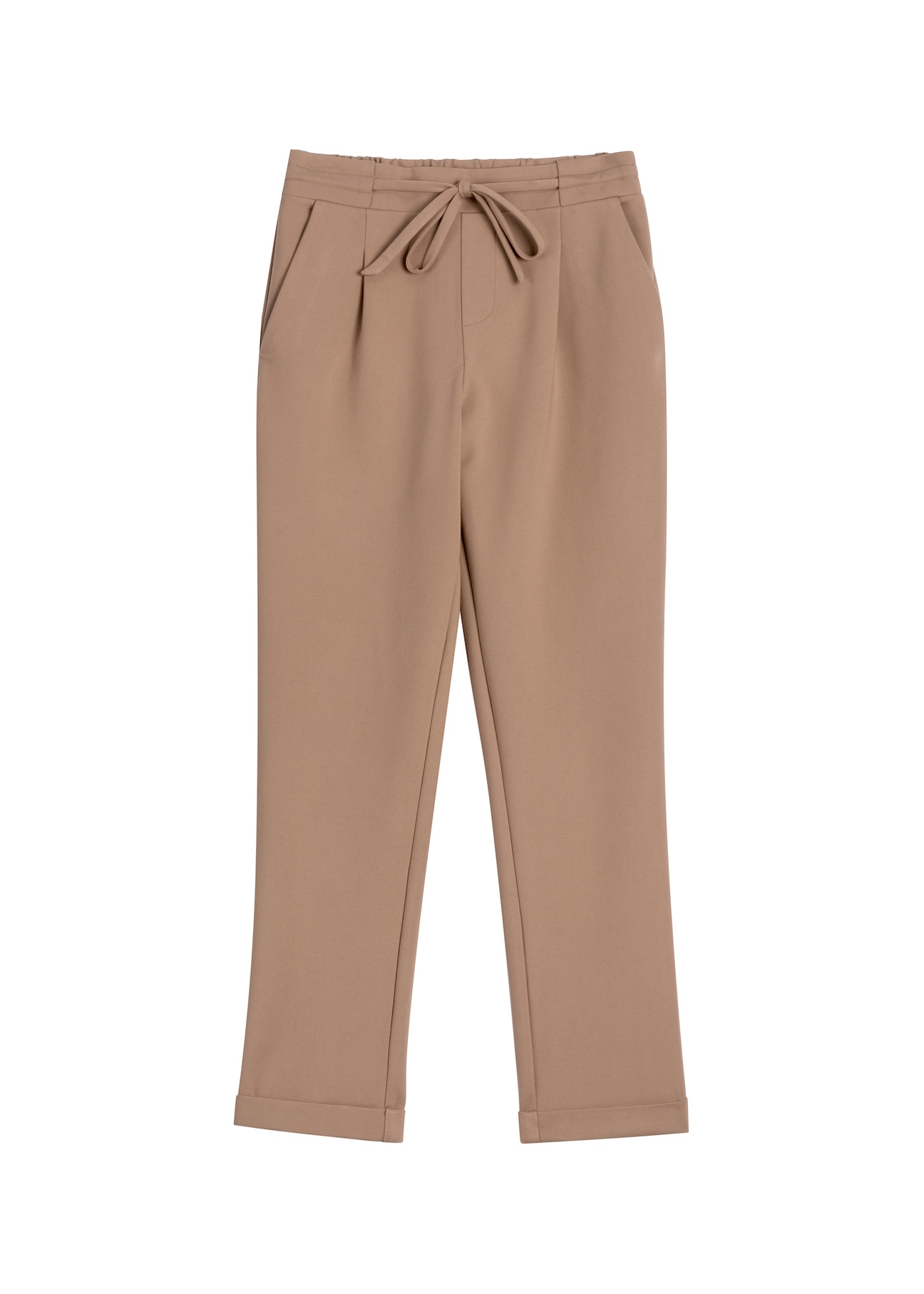 Women's trousers with a crease in a cool beige color SPODT-0098-1K(Z26) - front product view, on a white background.