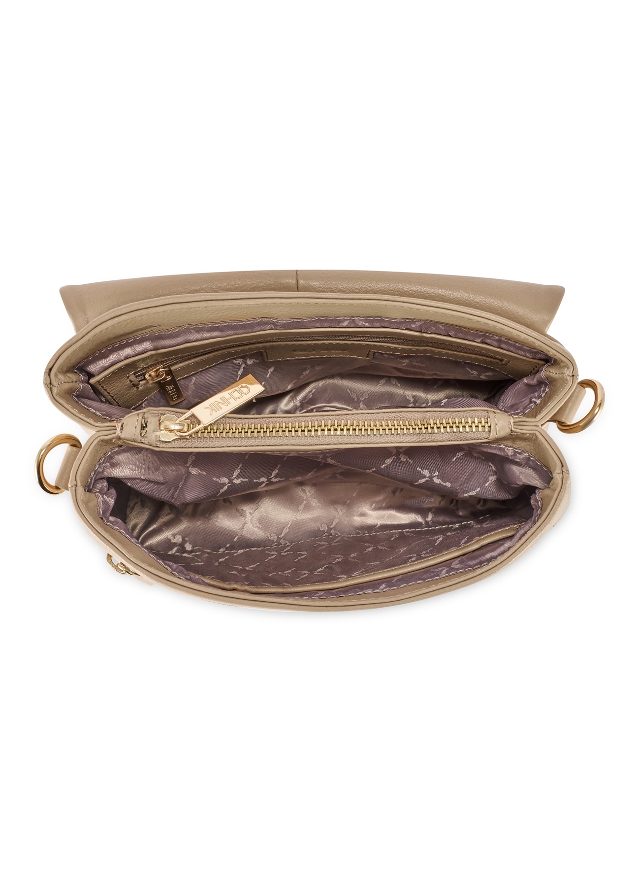 Beige leather women's handbag TORES-0911F-1B(W26) - product view from above, on a white background.