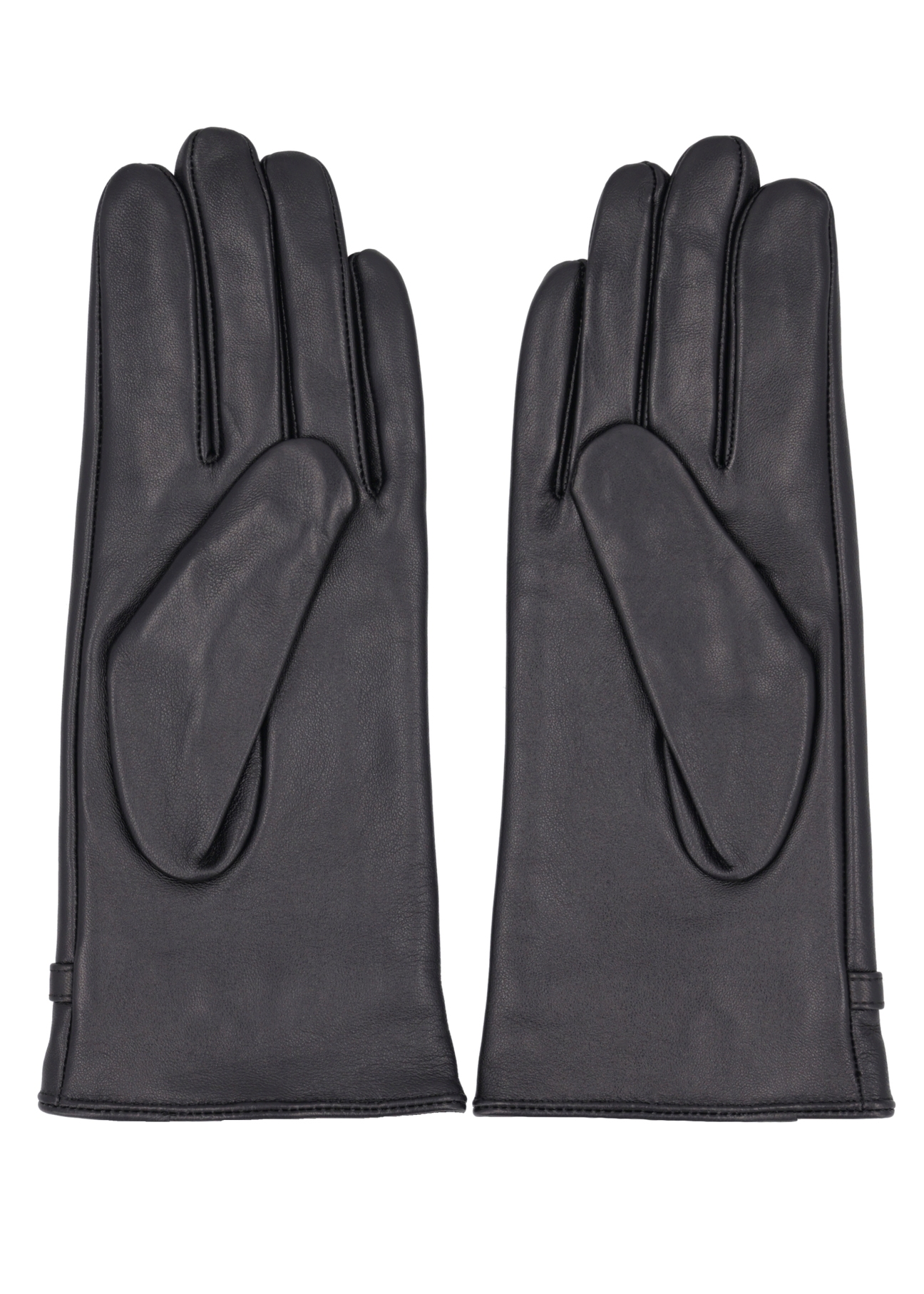 Women's black leather gloves REKDS-0109-99(Z26), product view from the back on a white background.