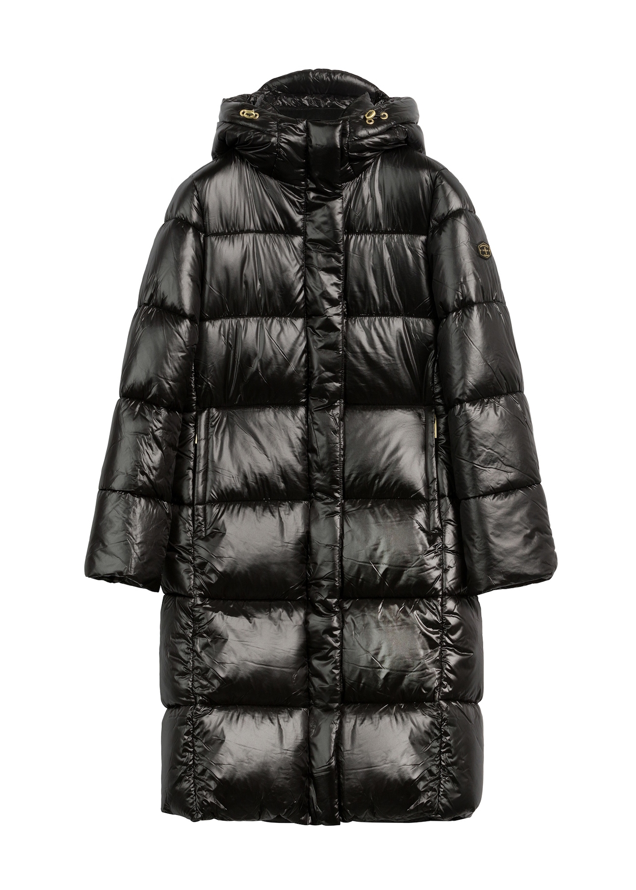 Black long women's winter jacket KURDT-0531A-99(Z25) - front product view on white background.