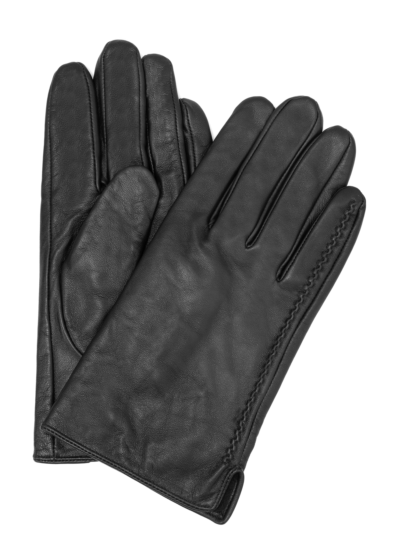 Men's black leather gloves REKMS-0001A-99(Z25), product view from the front on a white background.