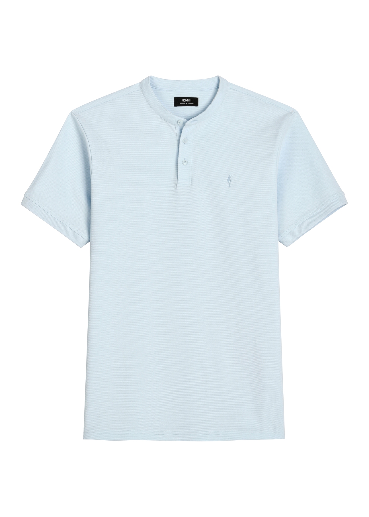 Light blue men's polo shirt POLMT-0095-7A(W26) - front product view, on white background.