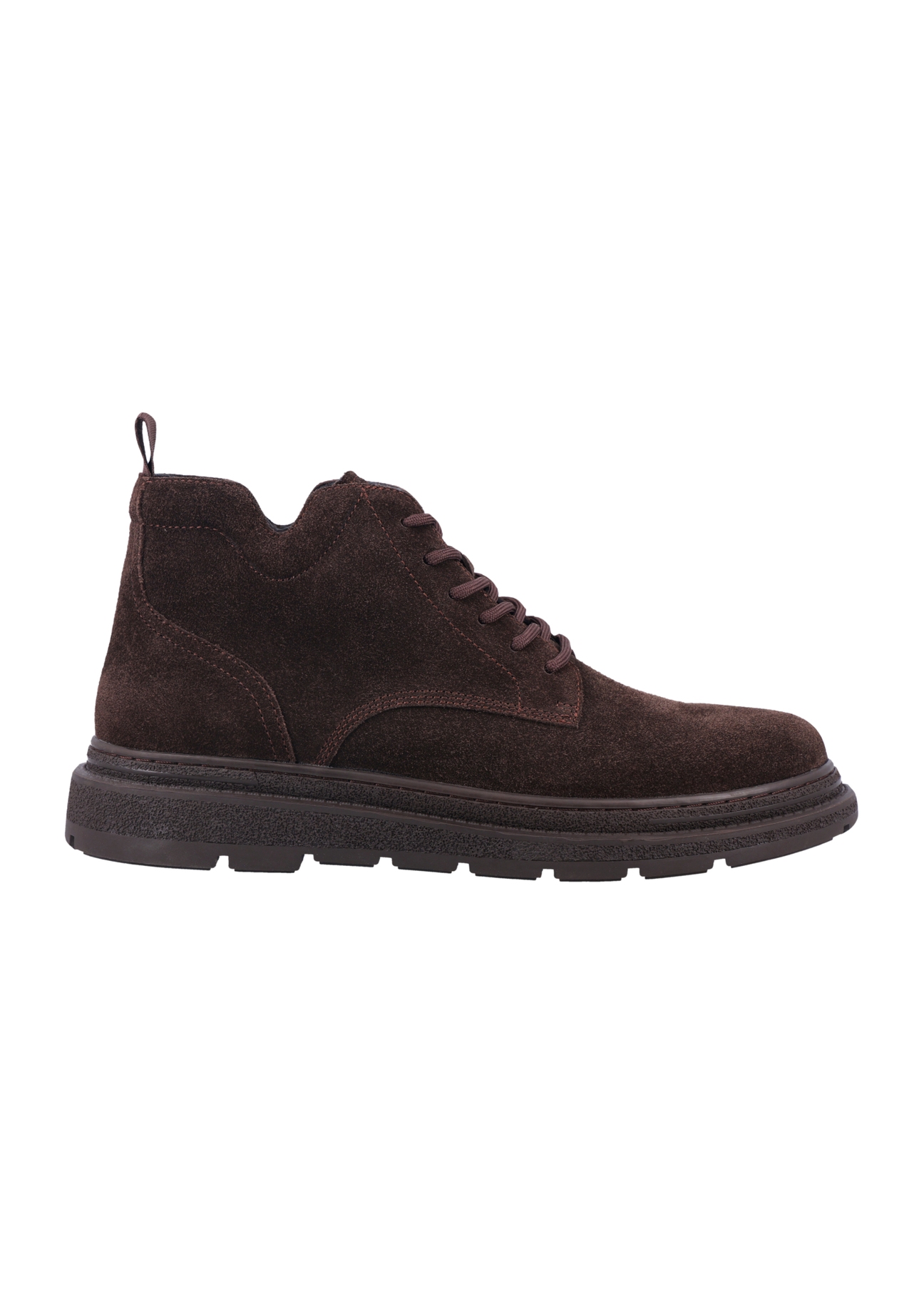 Dark brown suede men's ankle boots BUTYM-0577-1I(Z26), side view of the product on a white background.
