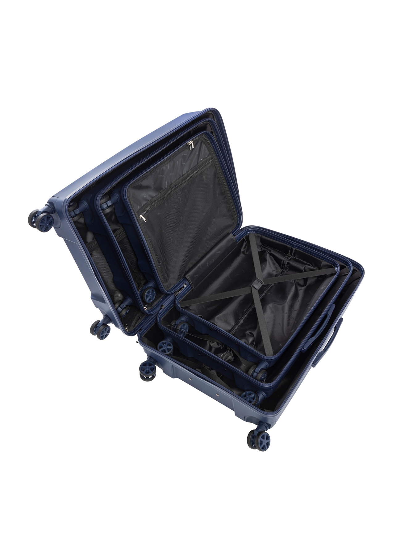 Set of 19"/24"/28" trolley suitcases WALPP-0026-7D(W26), product view inside on white background.