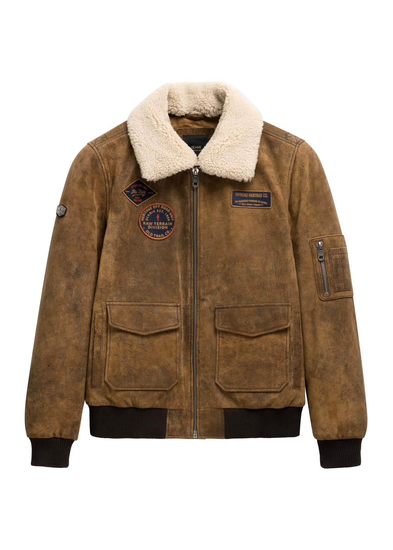 Men's suede bomber jacket KURMS-0422-1C(Z26), front product view on white background.