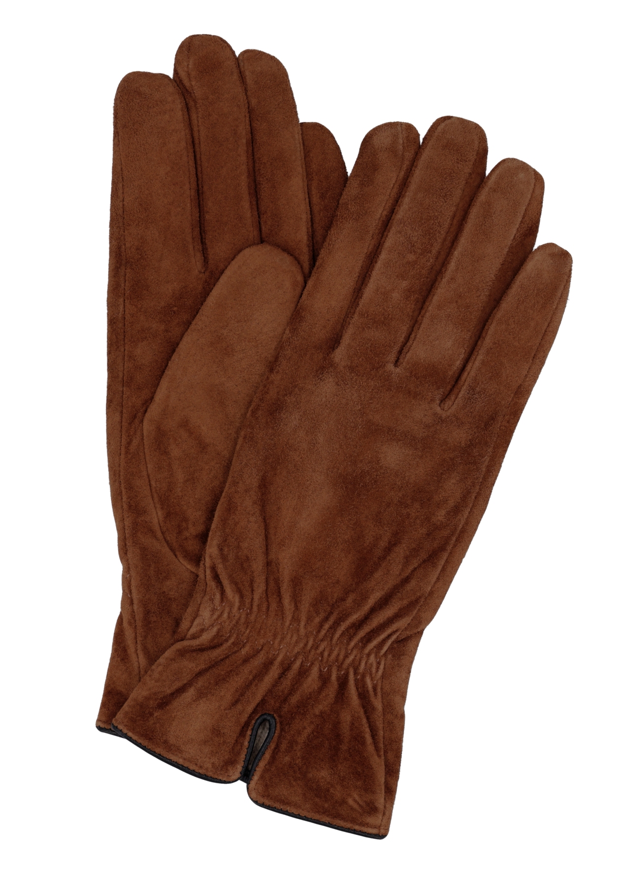 Women's suede gloves in camel color REKDS-0108-1D(Z26) - product view from above, on a white background.