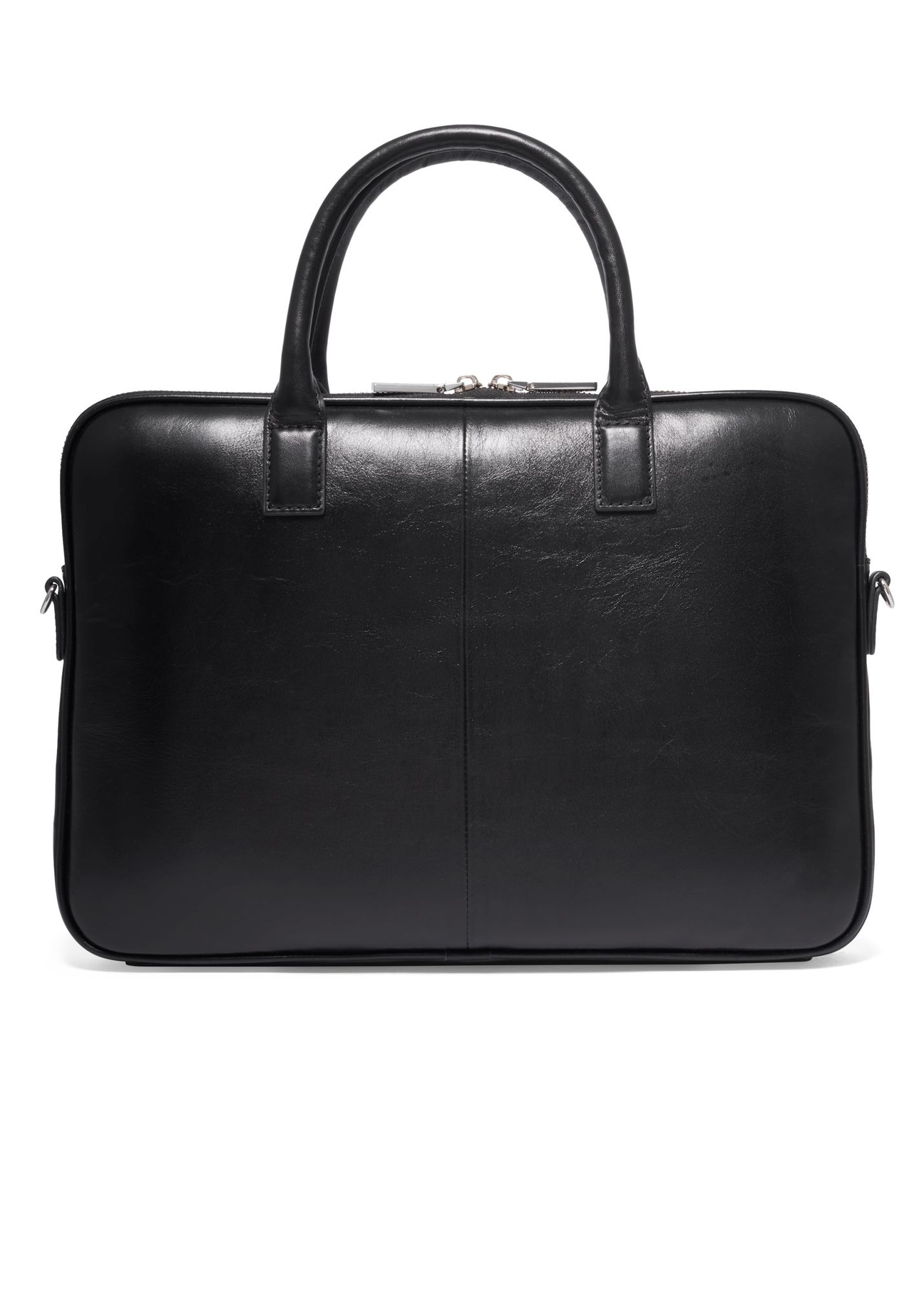 Black leather elegant laptop bag TORES-1344-99(Z26) - product view from the back, on a white background.