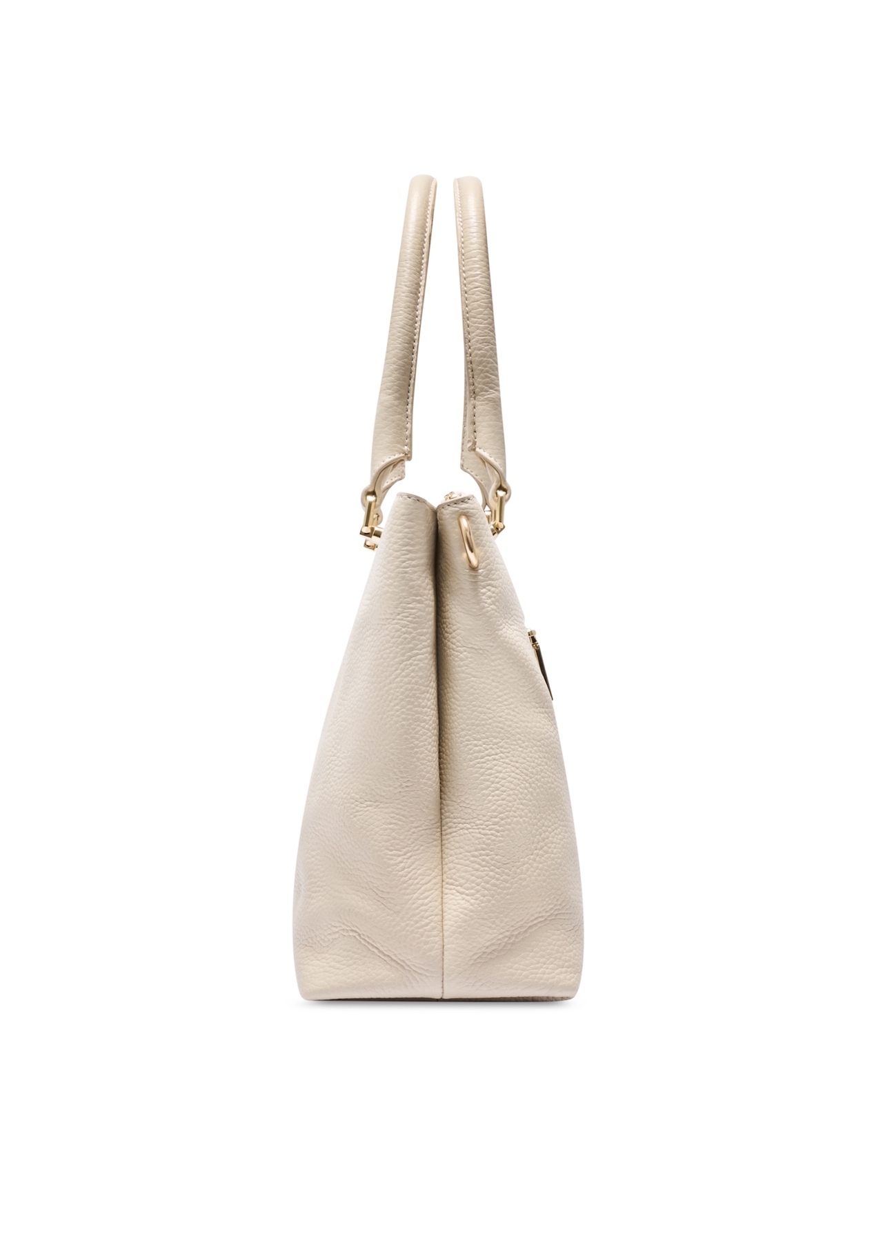 Cream leather women's shopper handbag TORES-1204-0B(W26), side view of the product on a white background.