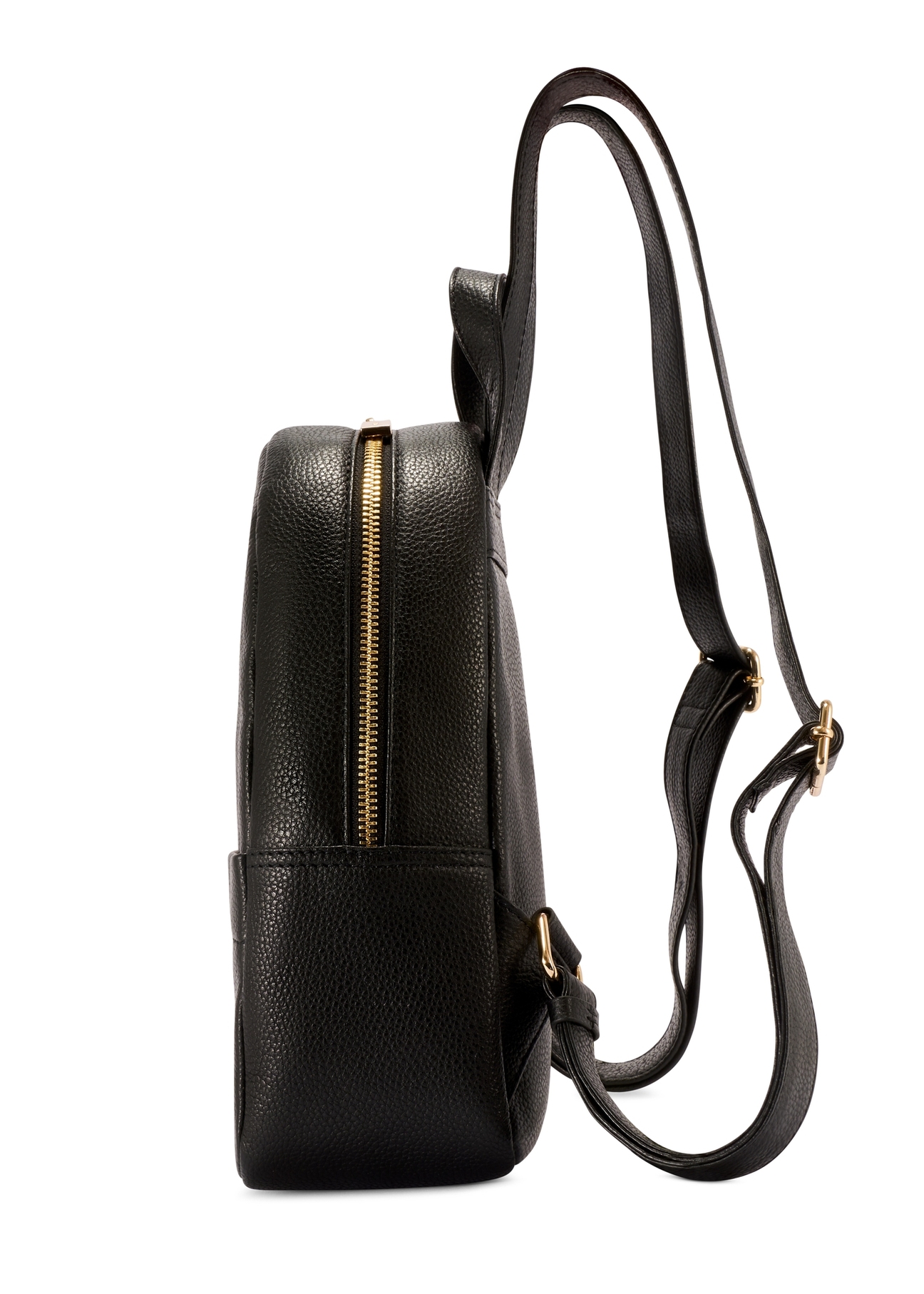 Black medium leather women's backpack TORES-1268-9I(W26), side product view on white background.