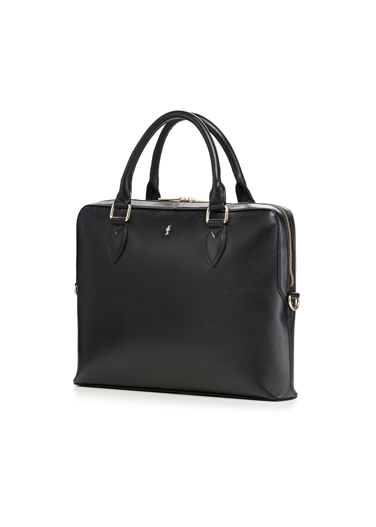 Black leather laptop bag TORES-1330-99(Z26) - diagonal product view, on a white background.