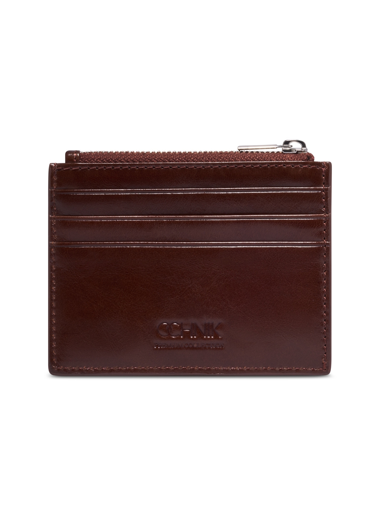 Brown leather card case PORMS-0732-1G(Z26), product back view on white background.