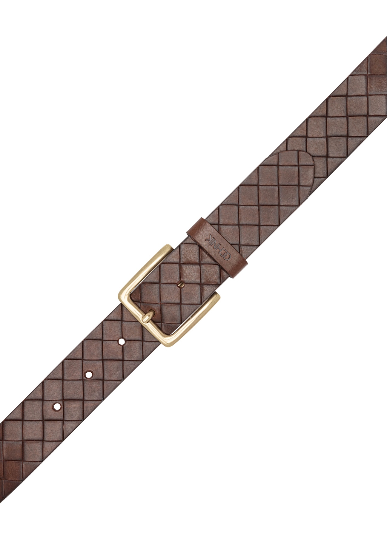 Men's brown leather belt PASMS-0278-1I(W26), top view of the product on a white background.