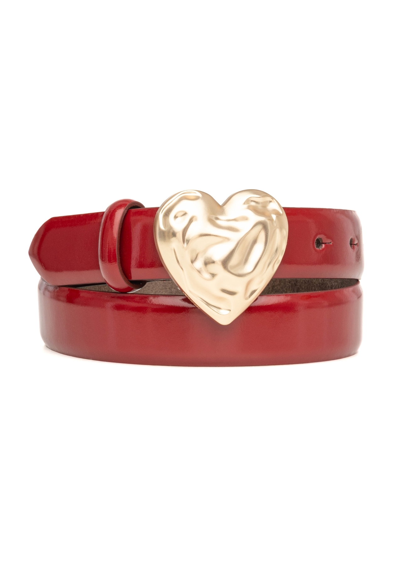 Leather belt with heart buckle PASDS-0337-4B(W26), front product view on white background.