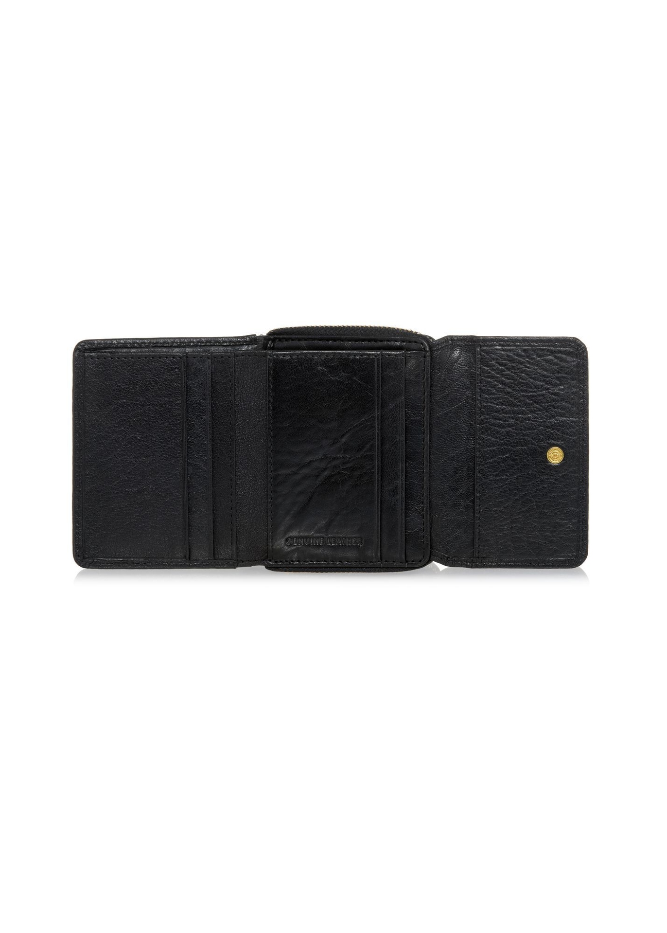 Small fold-out women's wallet black leather PORES-0816A-99(Z25), product view inside on white background.