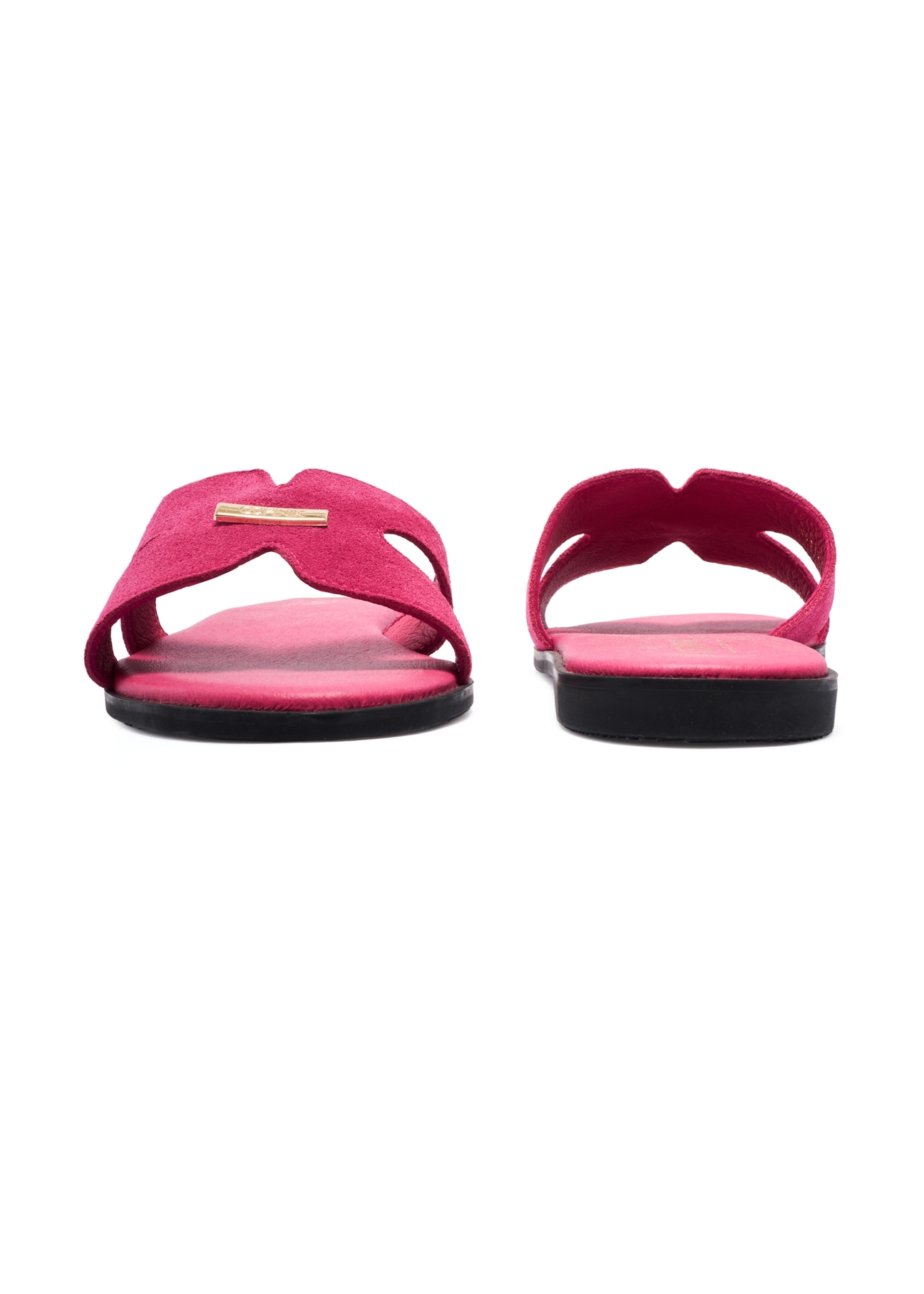 Women's fuchsia flip-flops BUTYD-0725D-5E(W26), front and back product view on white background.