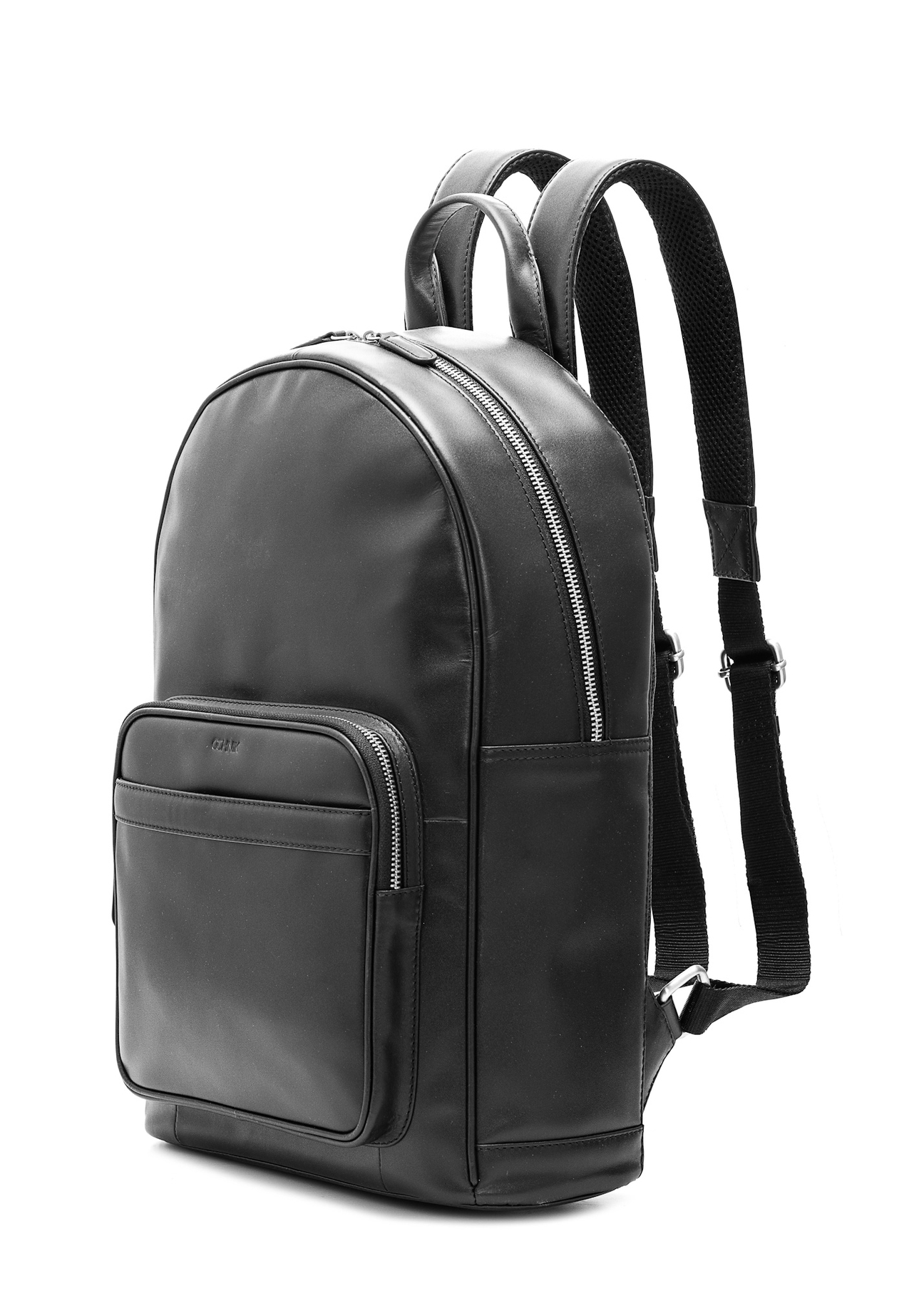 Men's black leather backpack TORMS-0472-99(Z25), diagonal product view on white background.