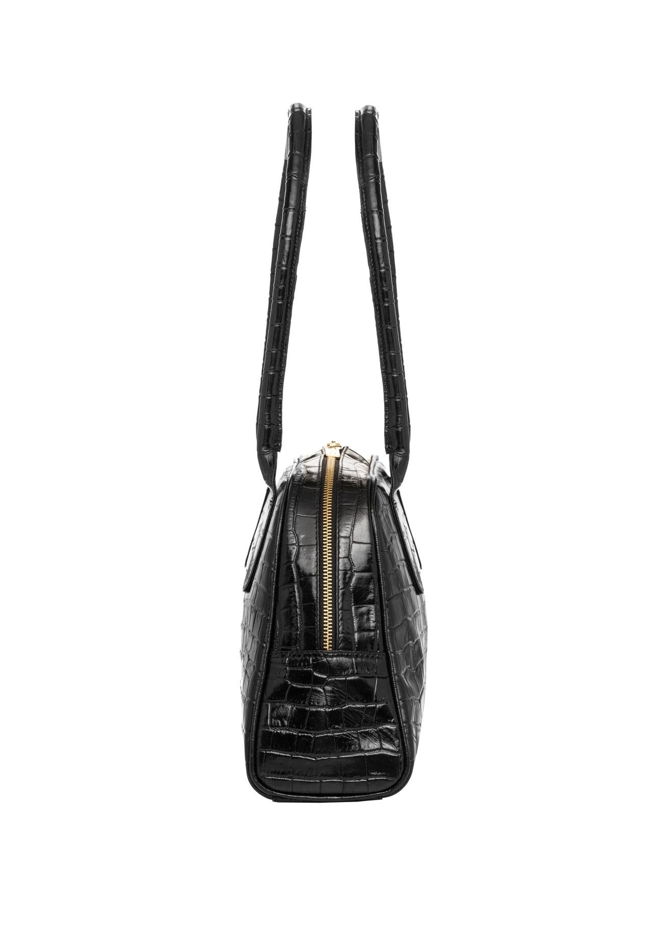 Black leather croco women's shoulder bag TORES-1325-9G(Z26), side view of the product on a white background.
