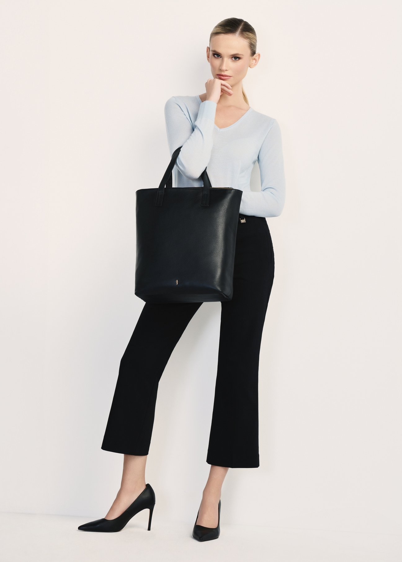 Black leather shopper bag TORES-0850E-99(Z25)