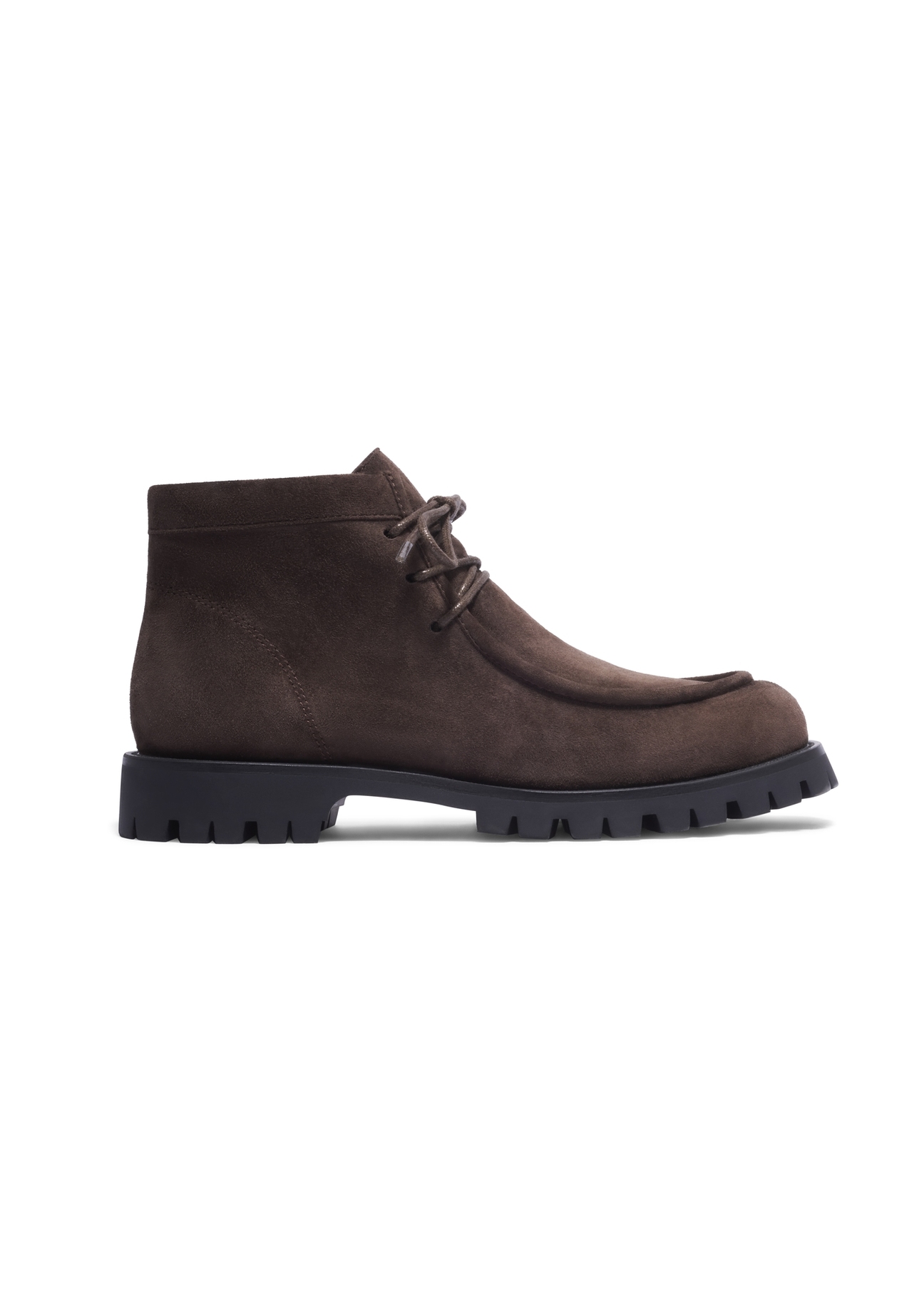 Women's dark brown suede ankle boots BUTYD-1347-1I(Z26), side view of the product on a white background.