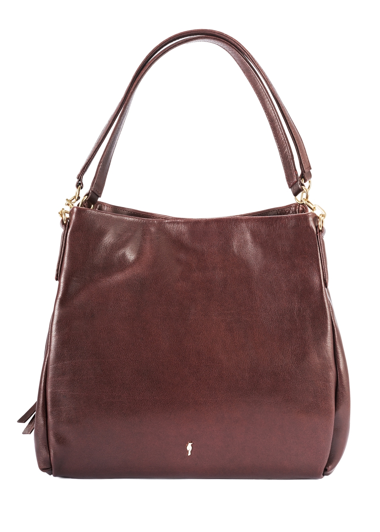 Brown leather women's shopper handbag TORES-0636D-89(Z25), product view from the front on a white background.