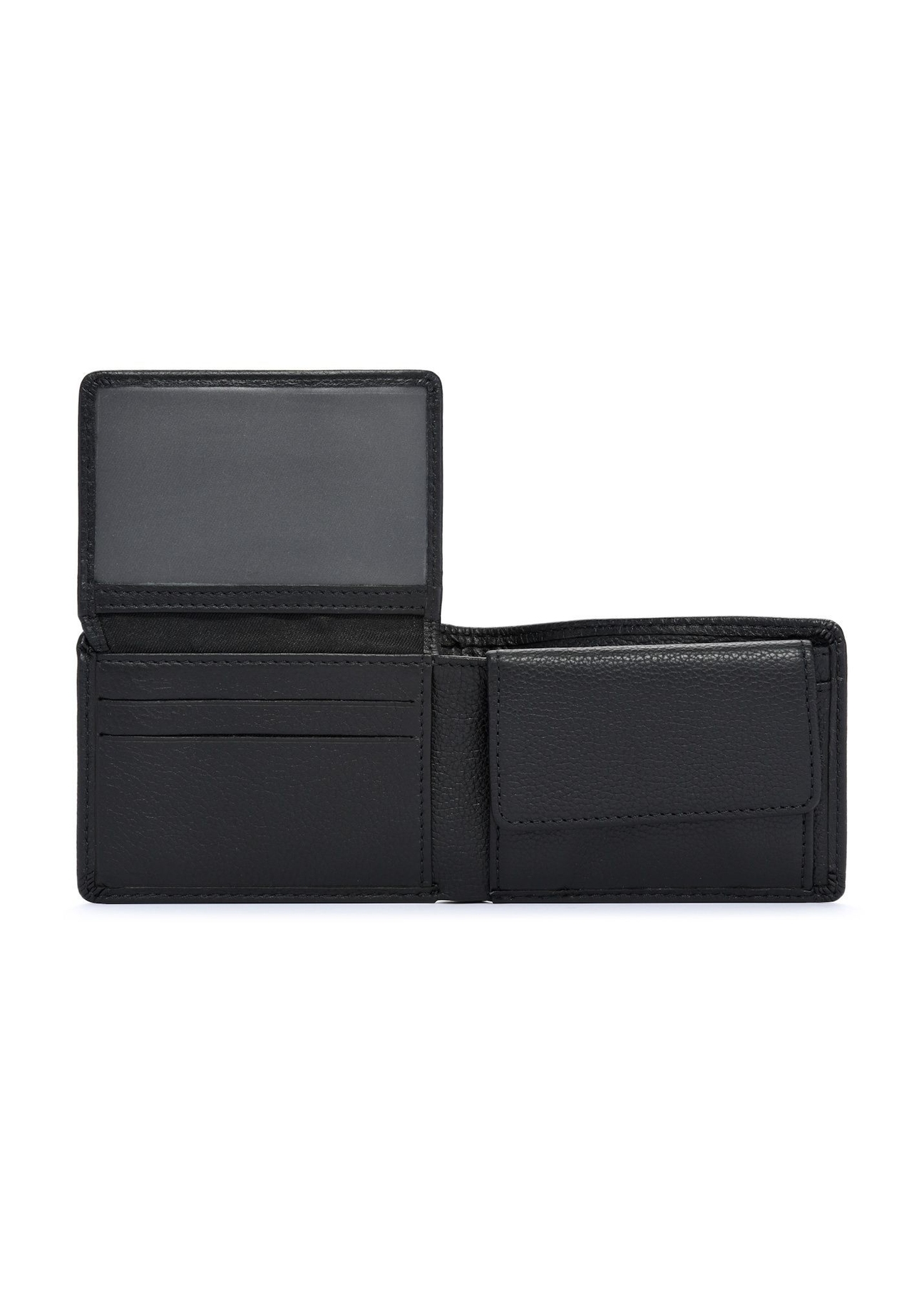 Black small leather men's wallet PORMS-0634A-99(Z25), product view inside on white background.