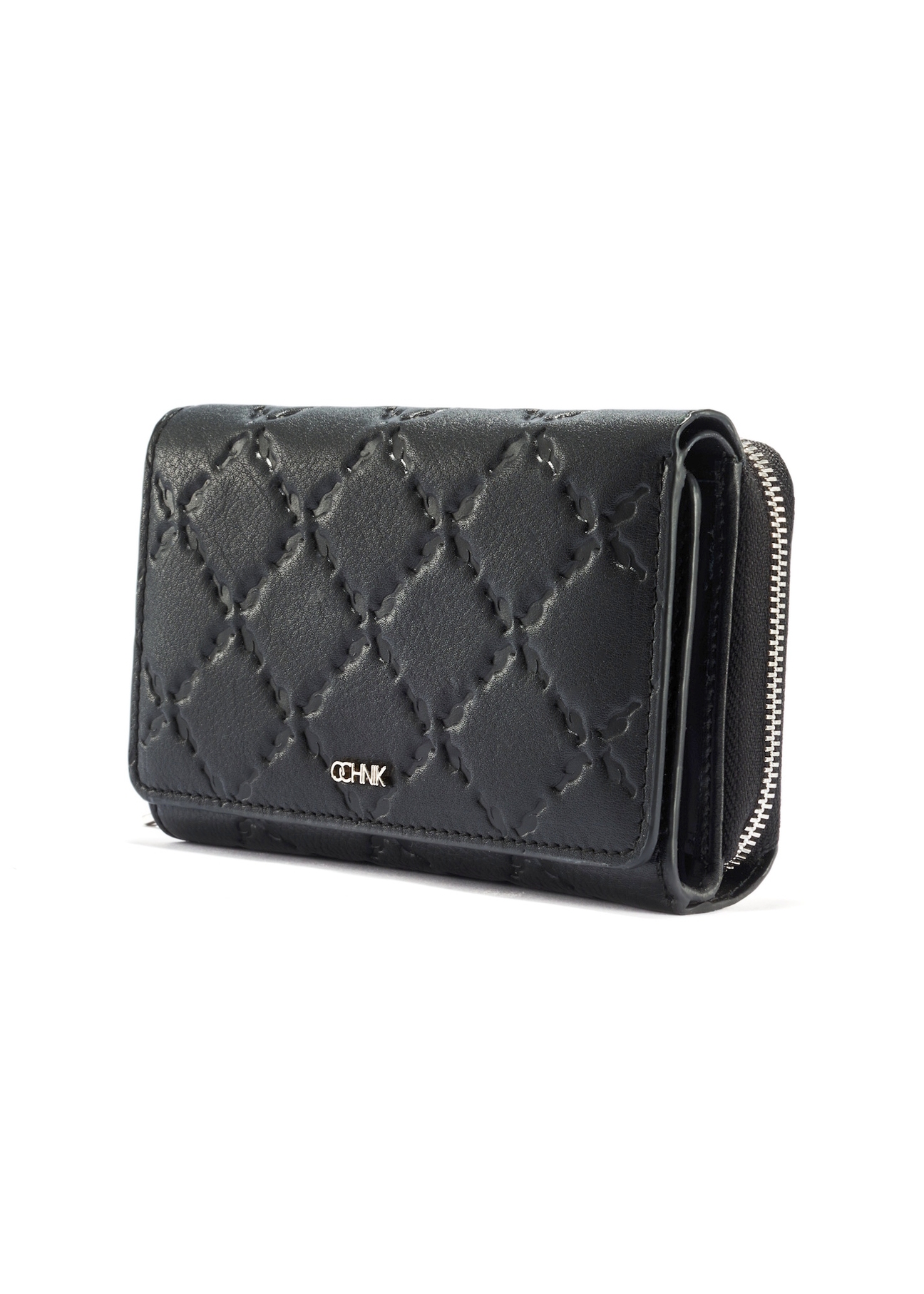 Black leather women's wallet with monogram PORES-0882A-99(W25)