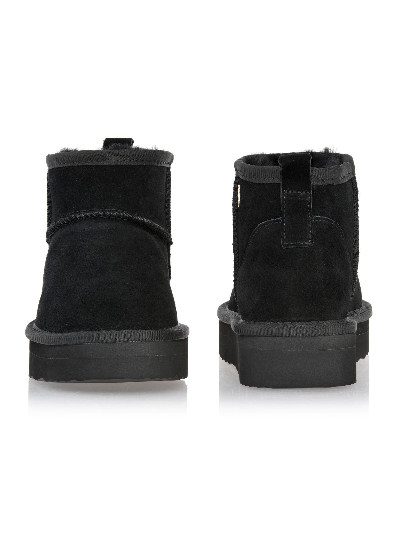 Black short women's snow boots BUTYD-1138-9E(Z26), front and back product view on a white background.