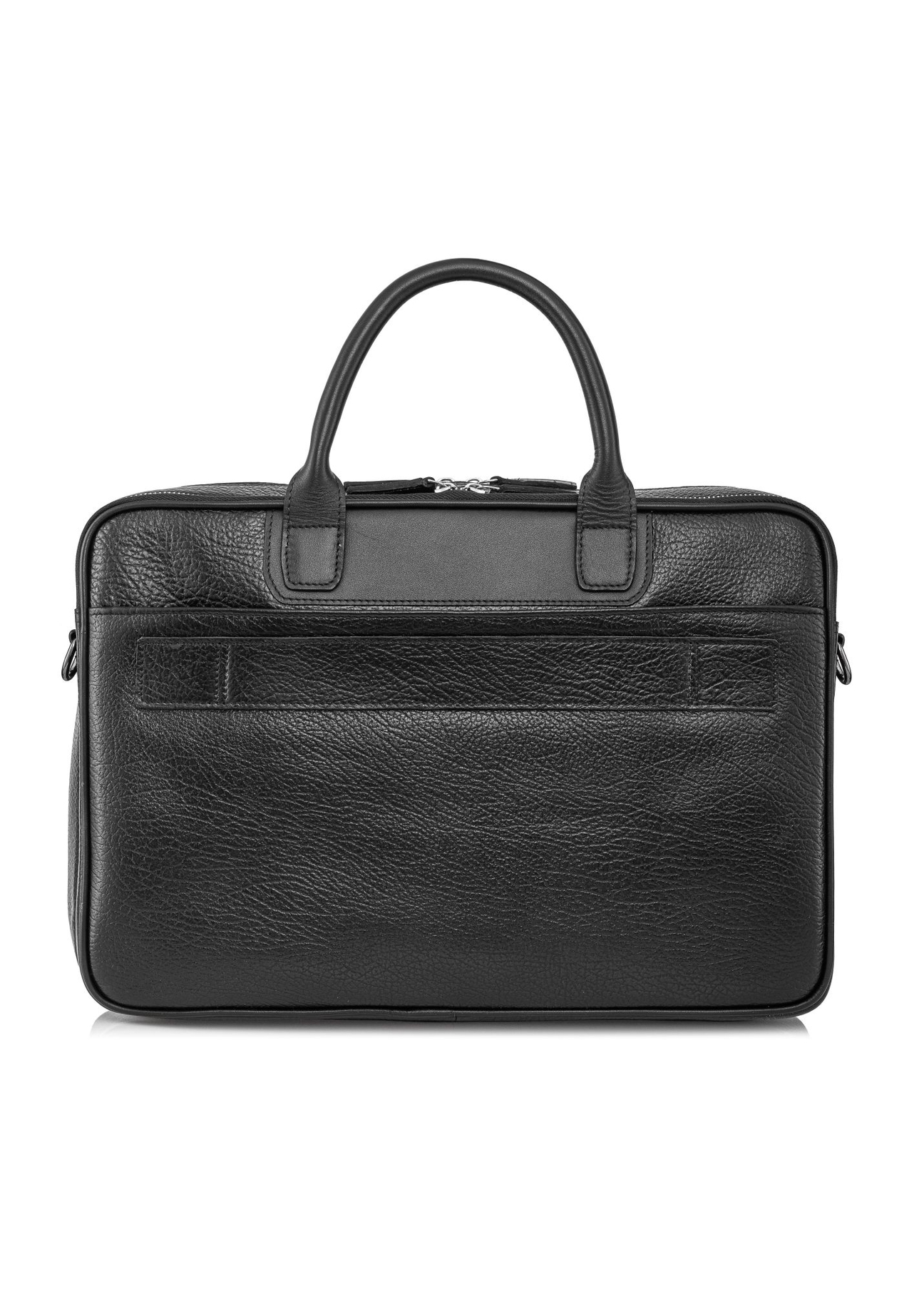 Black leather men's bag TORMS-0299A-99(Z25) - product view from the back on a white background.