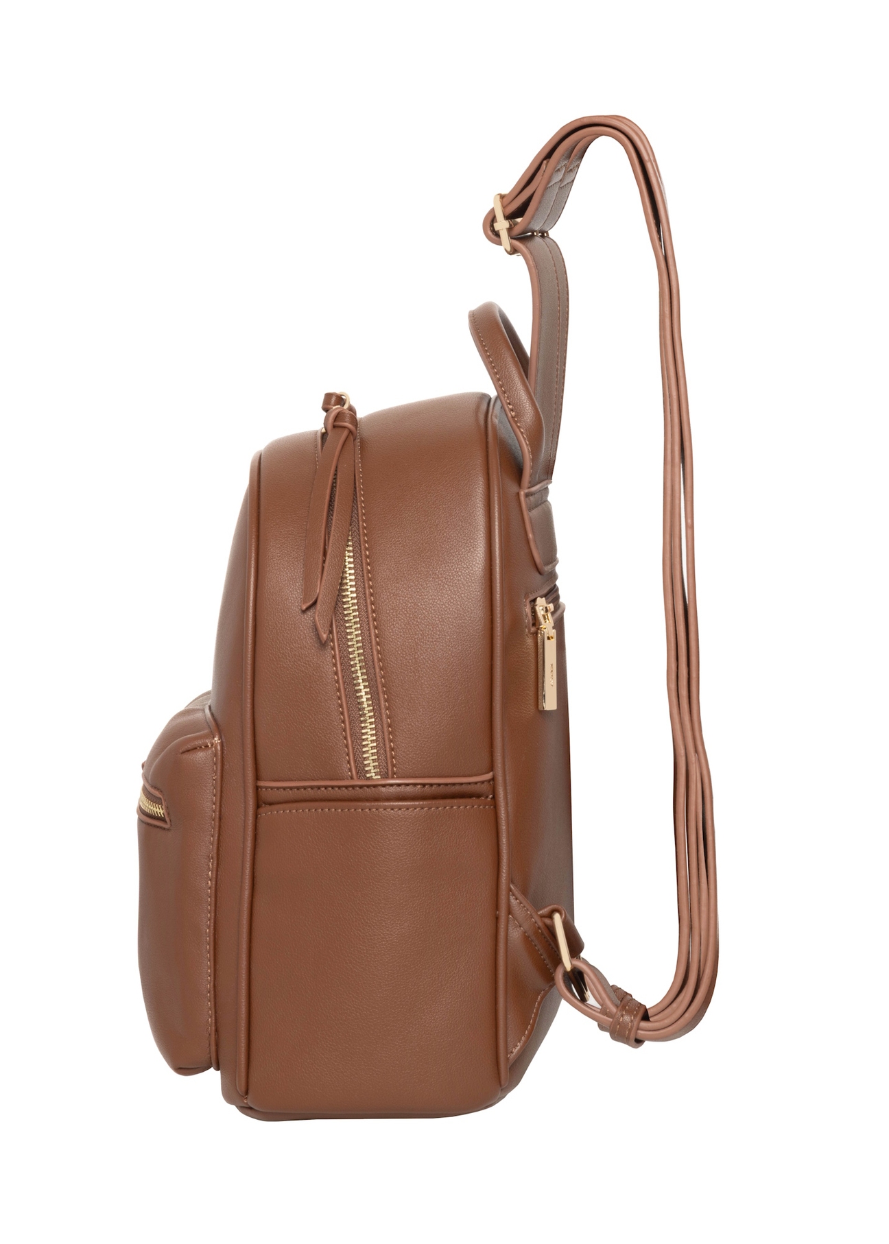 Light brown small women's backpack TOREC-1256-1G(Z26), side product view on white background.