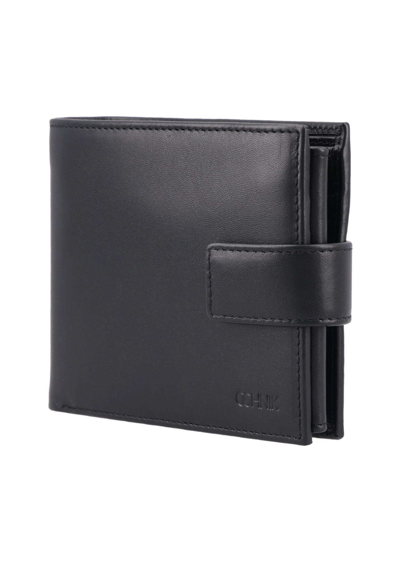Black men's leather wallet PORMS-0717-99(Z26) - diagonal view of the product, on a white background.