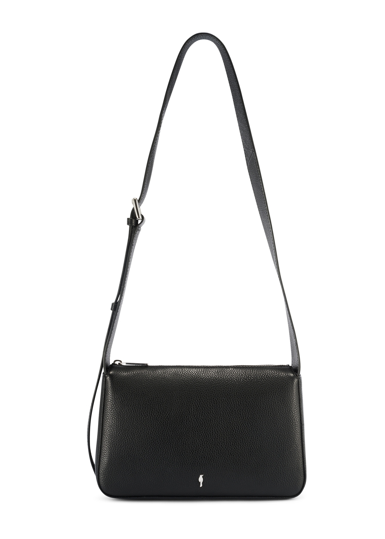 Women's black leather messenger bag TORES-1199-99(Z25), product view from the front on a white background.