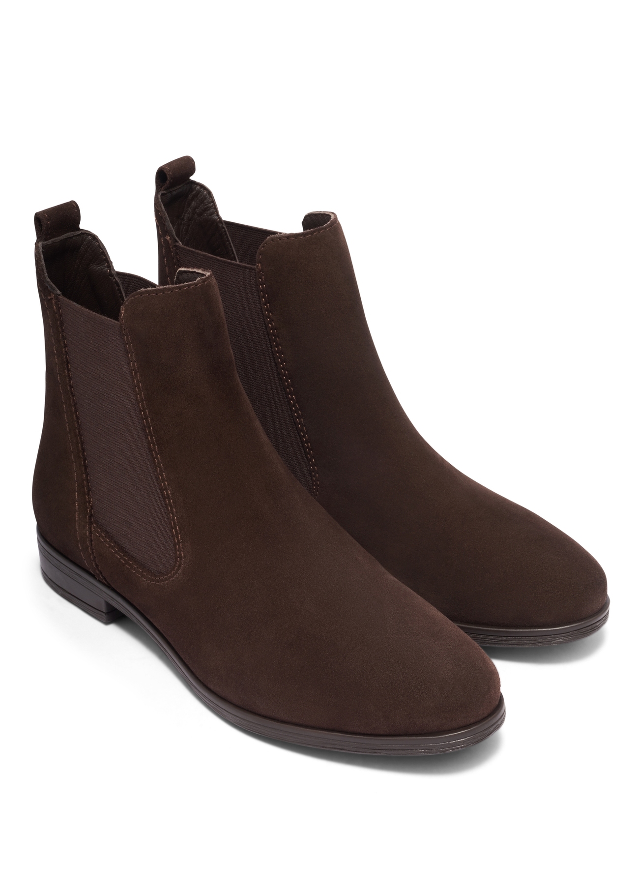 Women's brown suede ankle boots BUTYD-1009-1I(Z26), angled product view on a white background.