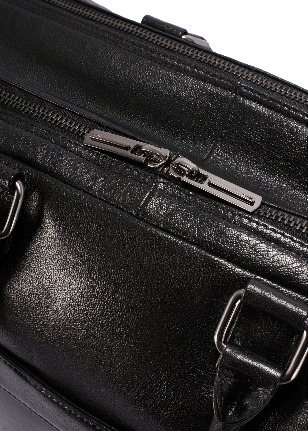 Black large leather men's bag TORMS-0489-99(W26) - close-up detail, on white background.