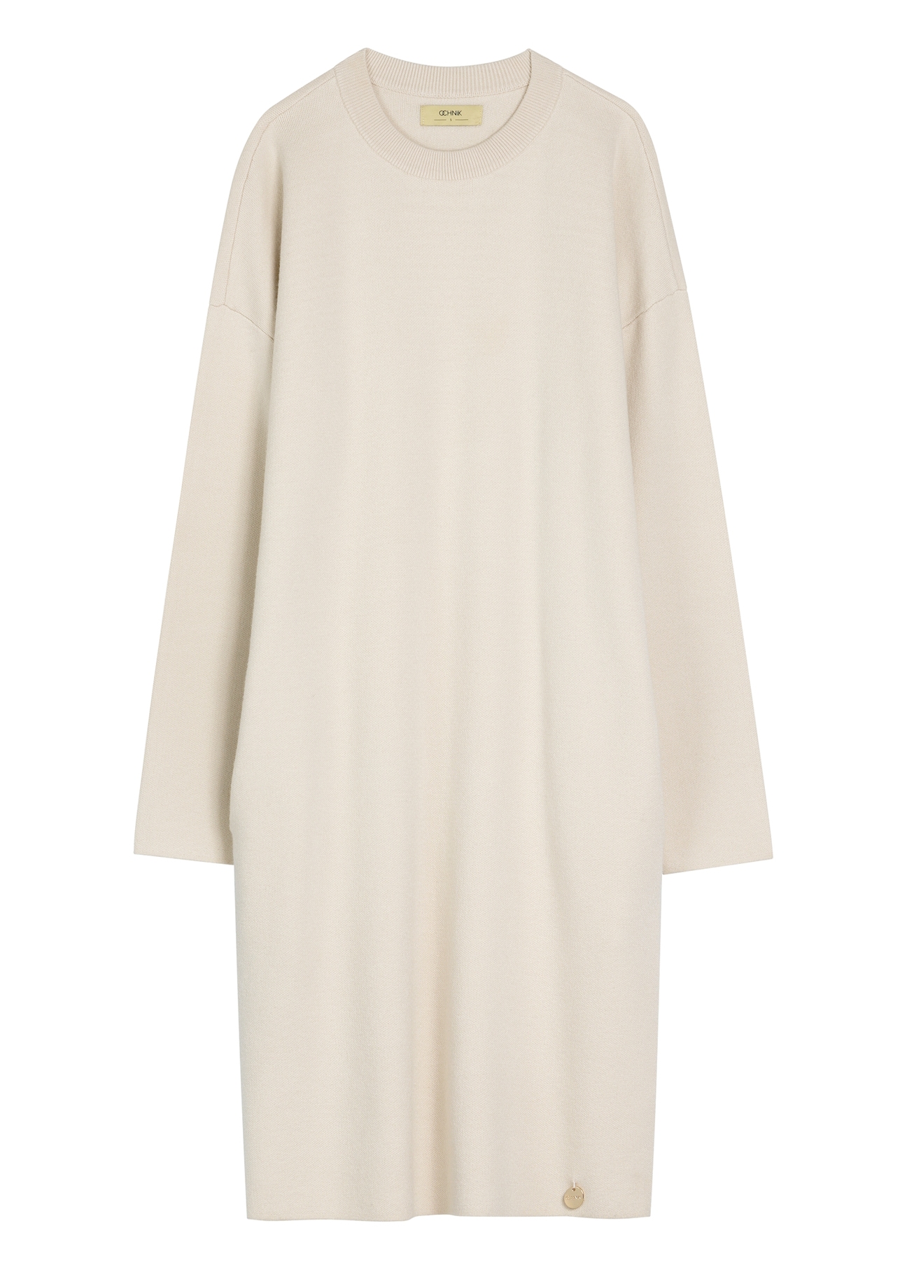 Beige women's dress SUKDT-0260-1A(W26) - front product view, on white background.