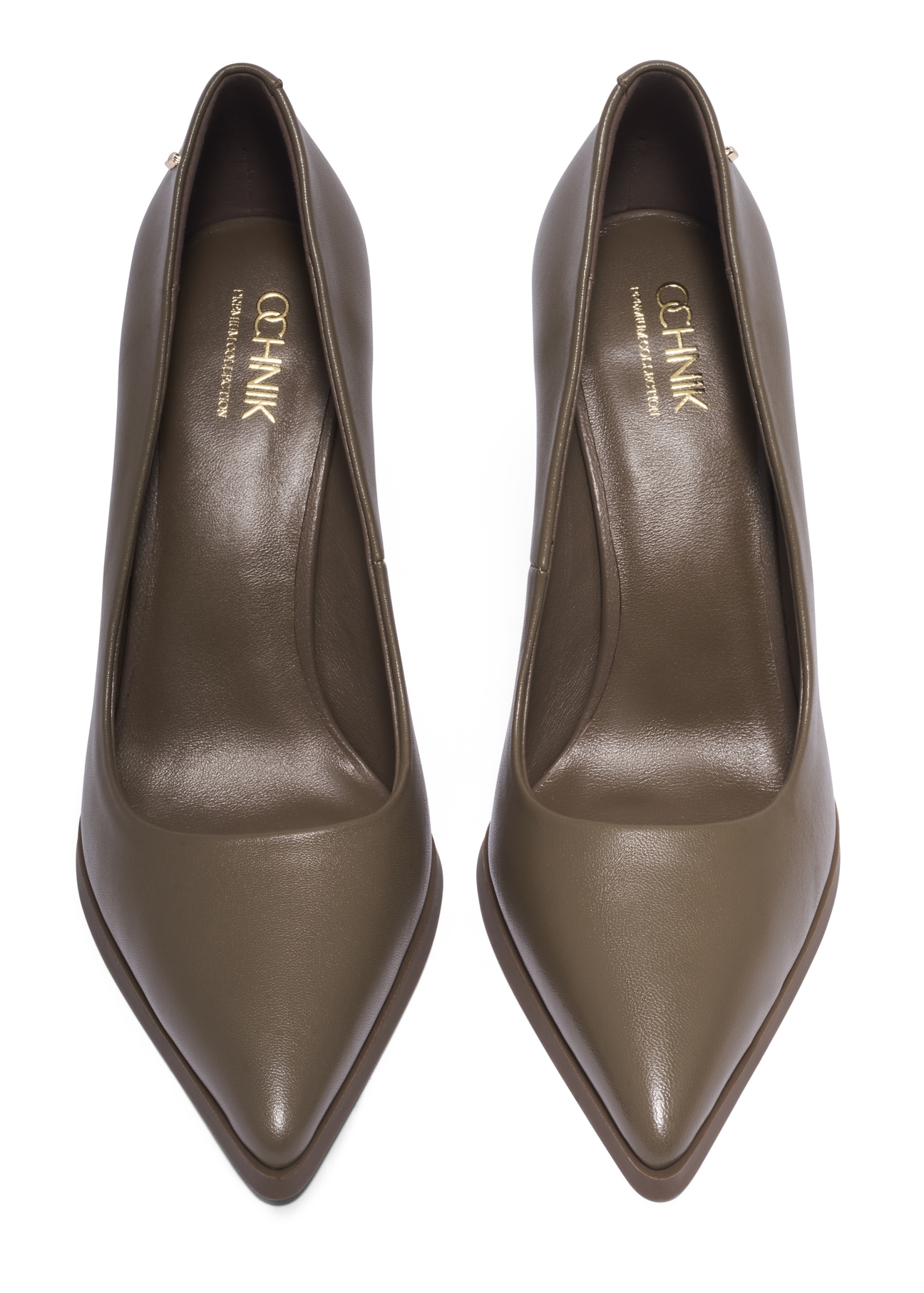 Women's dark beige leather high heels BUTYD-1217-1K(Z26), front product view on white background.
