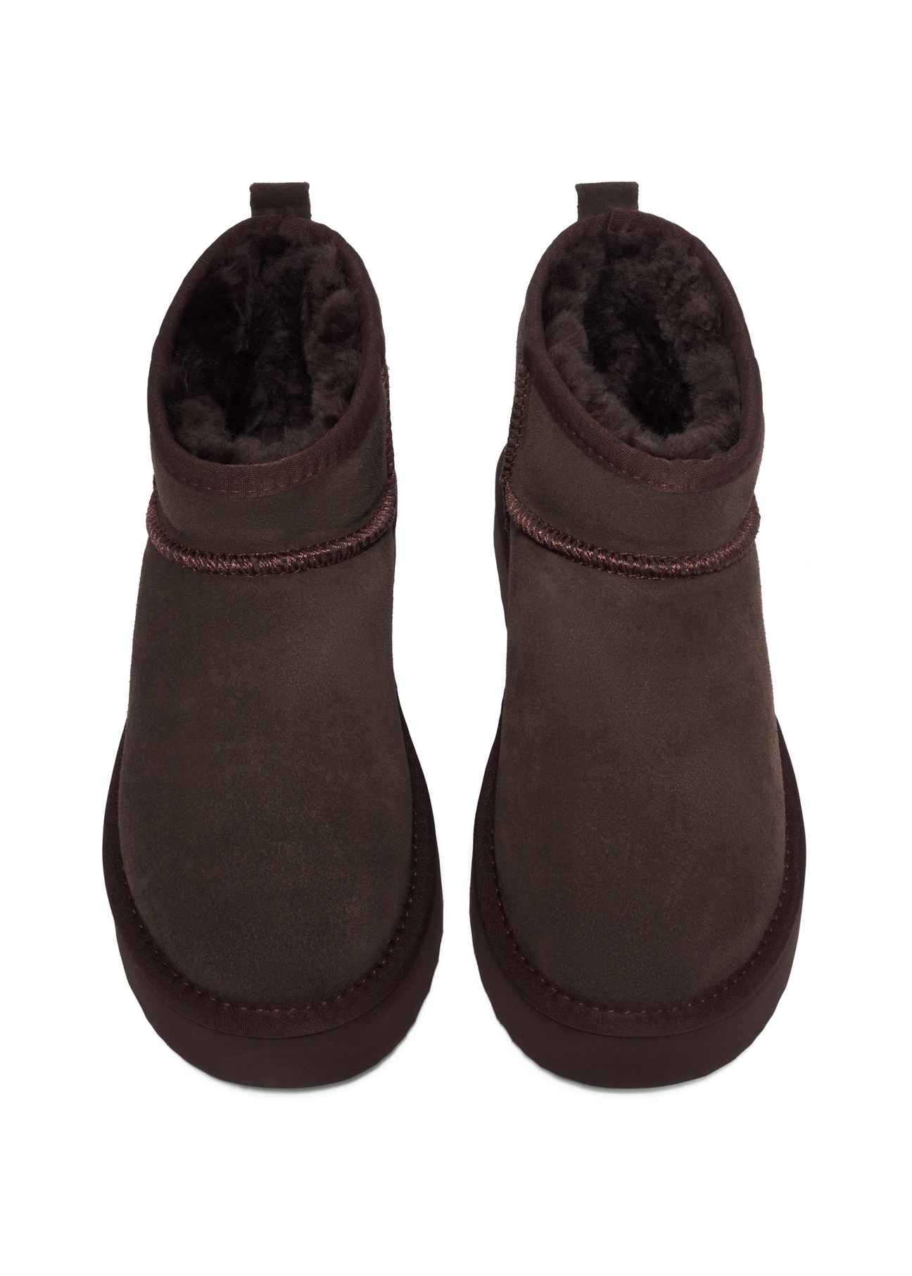 Dark brown short women's snow boots BUTYD-1138-1I(Z26), front product view on white background.