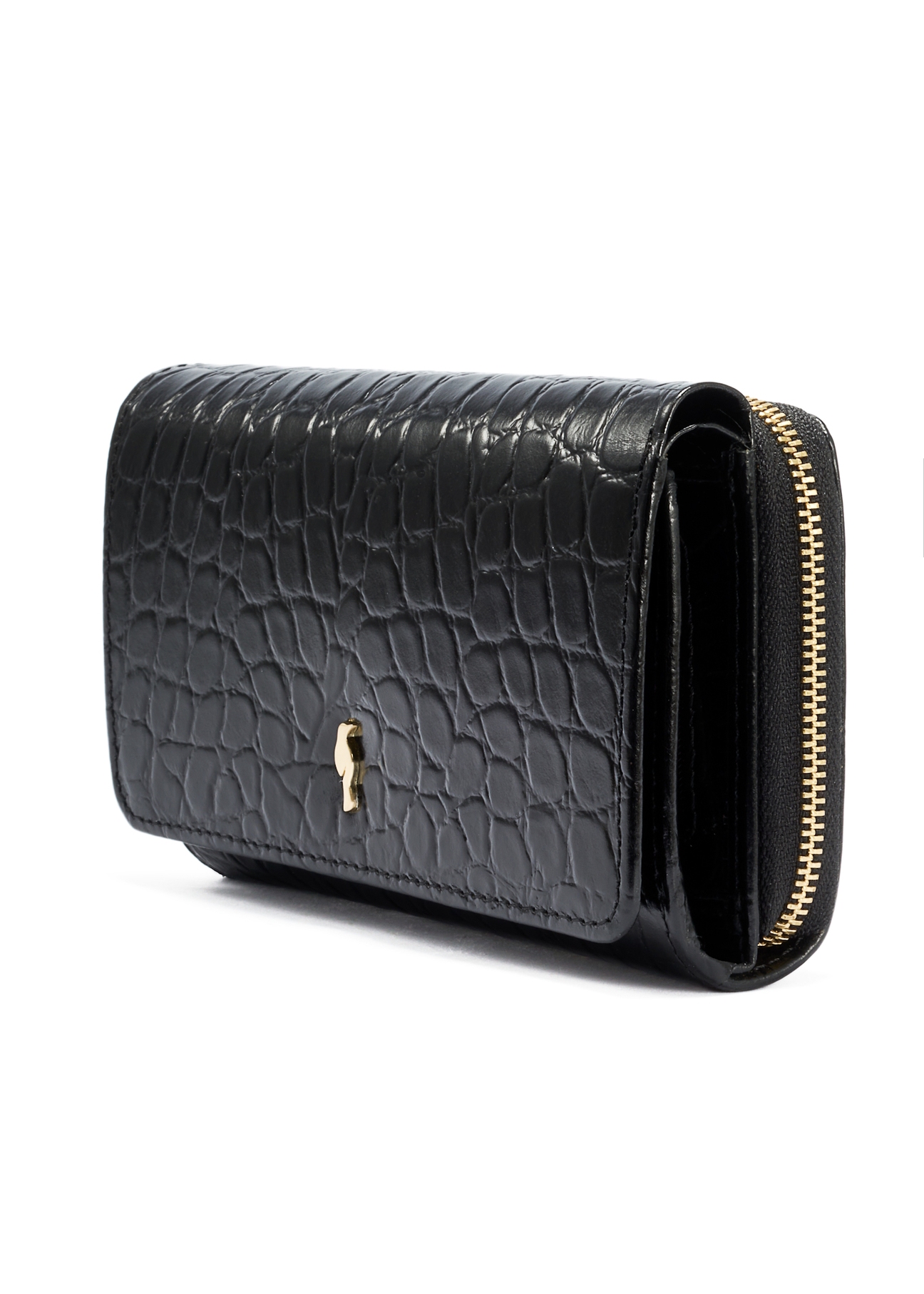 Black leather women's croco wallet PORES-0956-99(W25)