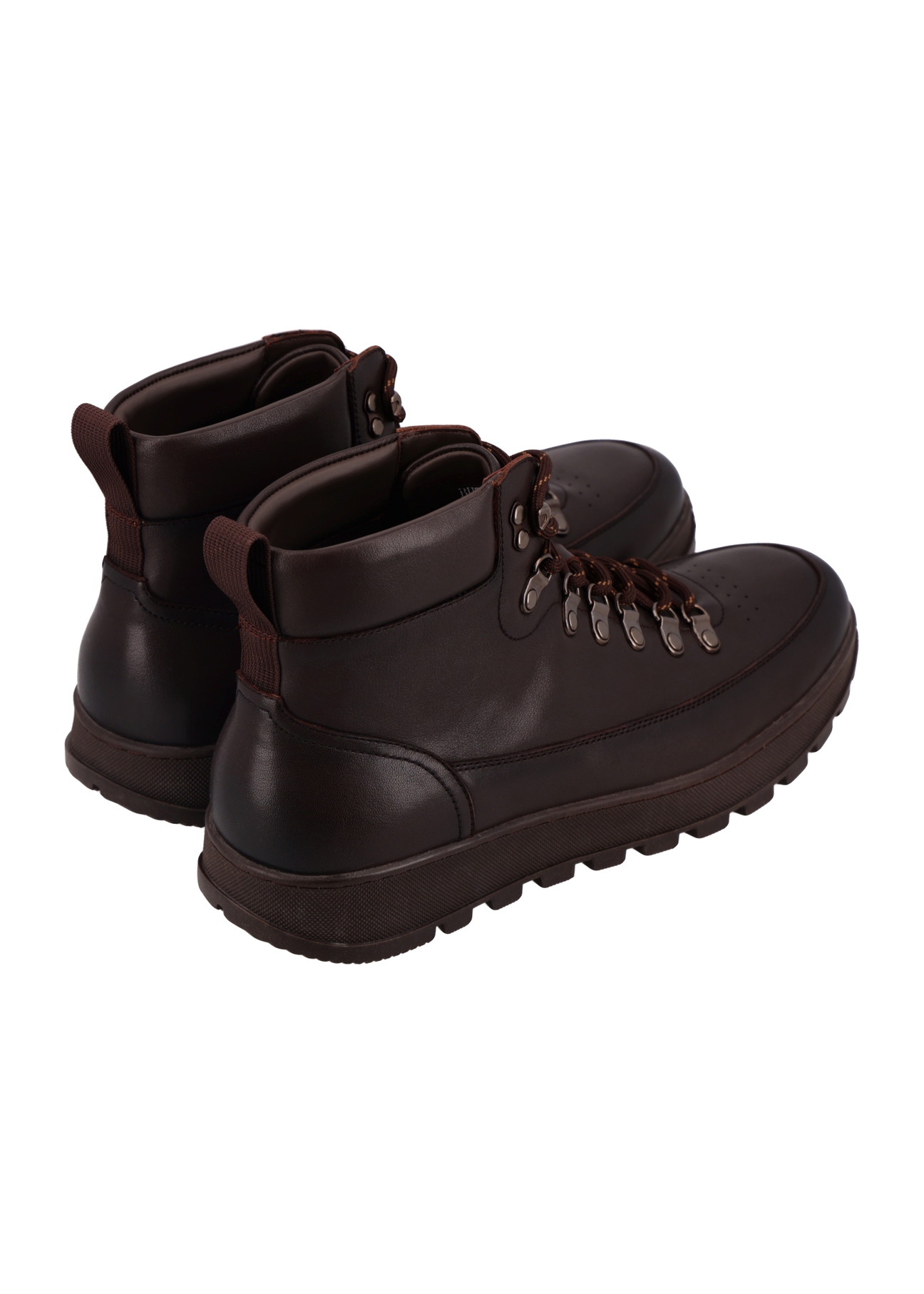 Dark brown men's ankle boots BUTYM-0562-1I(Z26), back view of the product on a white background.